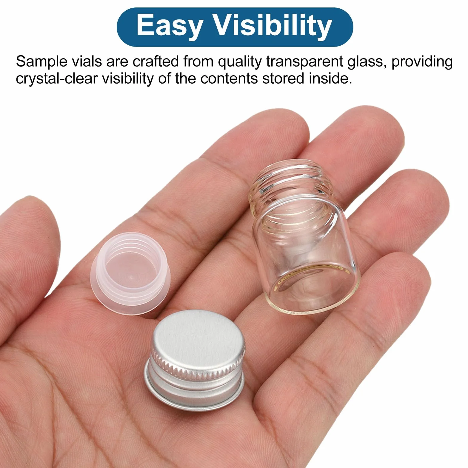 PATIKIL 5ml Fiale Vetro Trasparente, 50pz Piccola Fiala Modello Liquido con Tappi Vite Plastica Fermi e 64 Etichette Bottiglie Anti Perdita Barattoli Vuoti