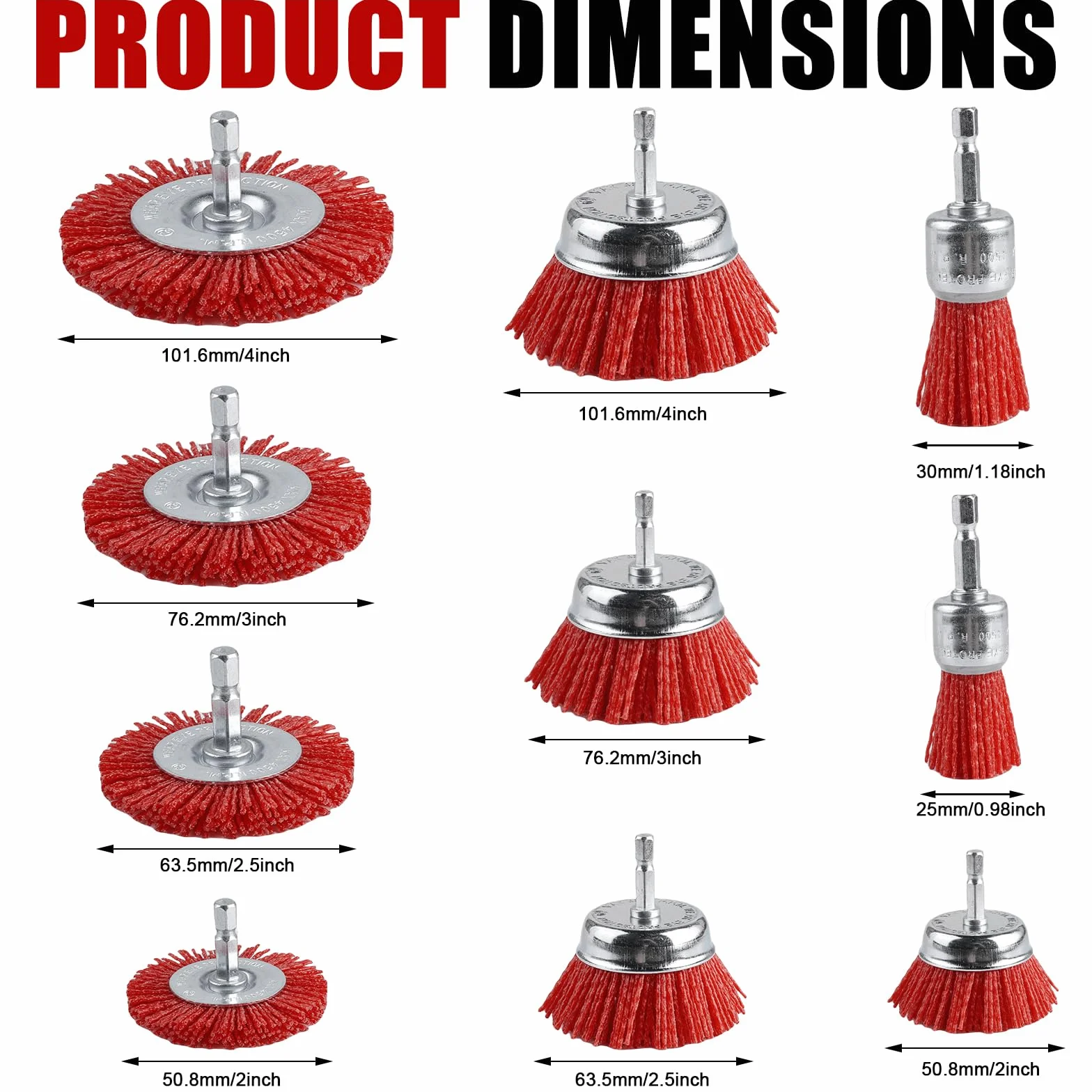 10 spazzole in nylon, filo di nylon con attacco esagonale da 1/4", per trapano, 6 misure, set di spazzole in nylon per rimuovere ruggine e filo abrasivo