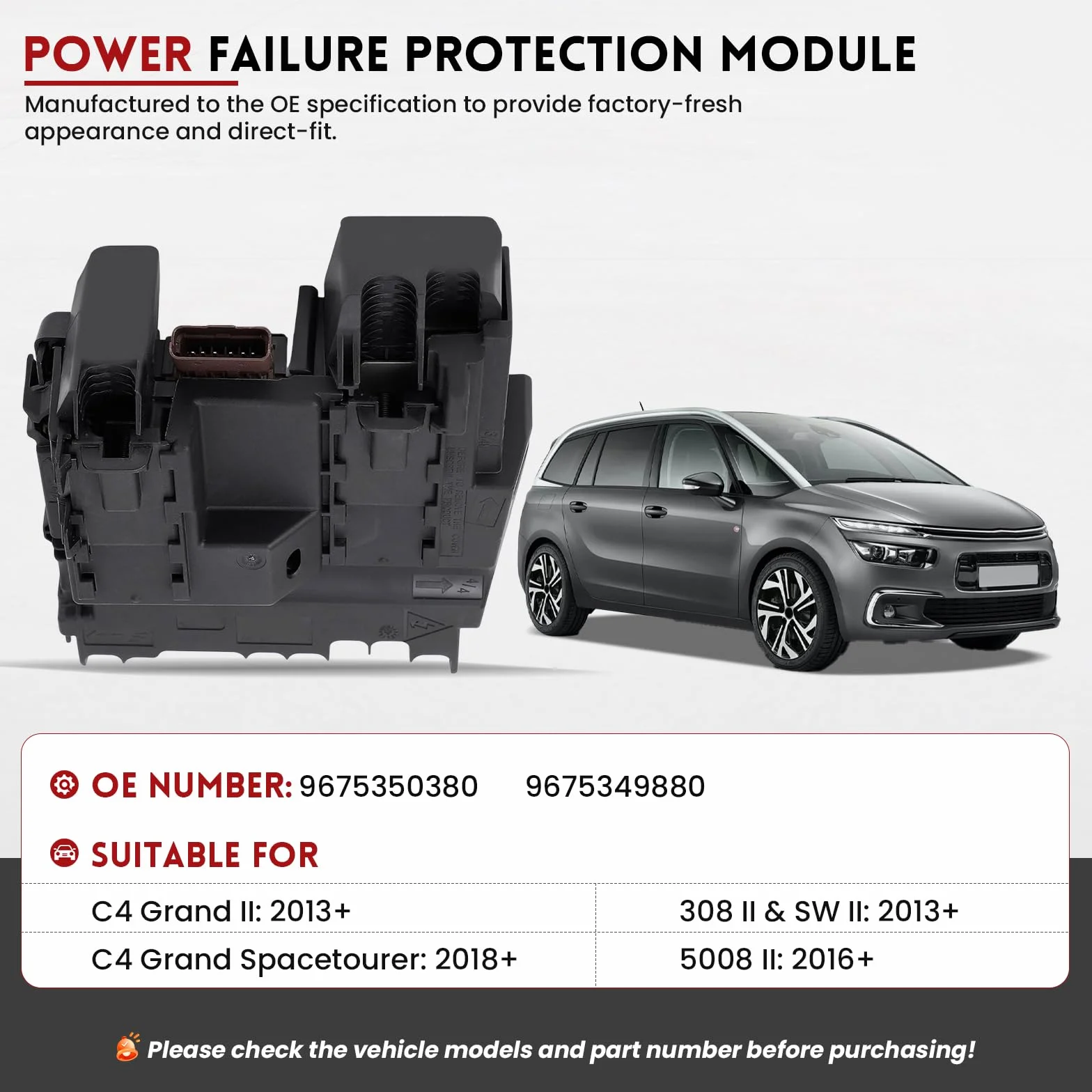 Modulo di Tensione Scatola Fusibili ZEALfix 9675350380 Compatibile con Citroën C4 Grand Picasso, C4 Spacetourer, Peugeot 308, 308SW, 3008 II, 508 II