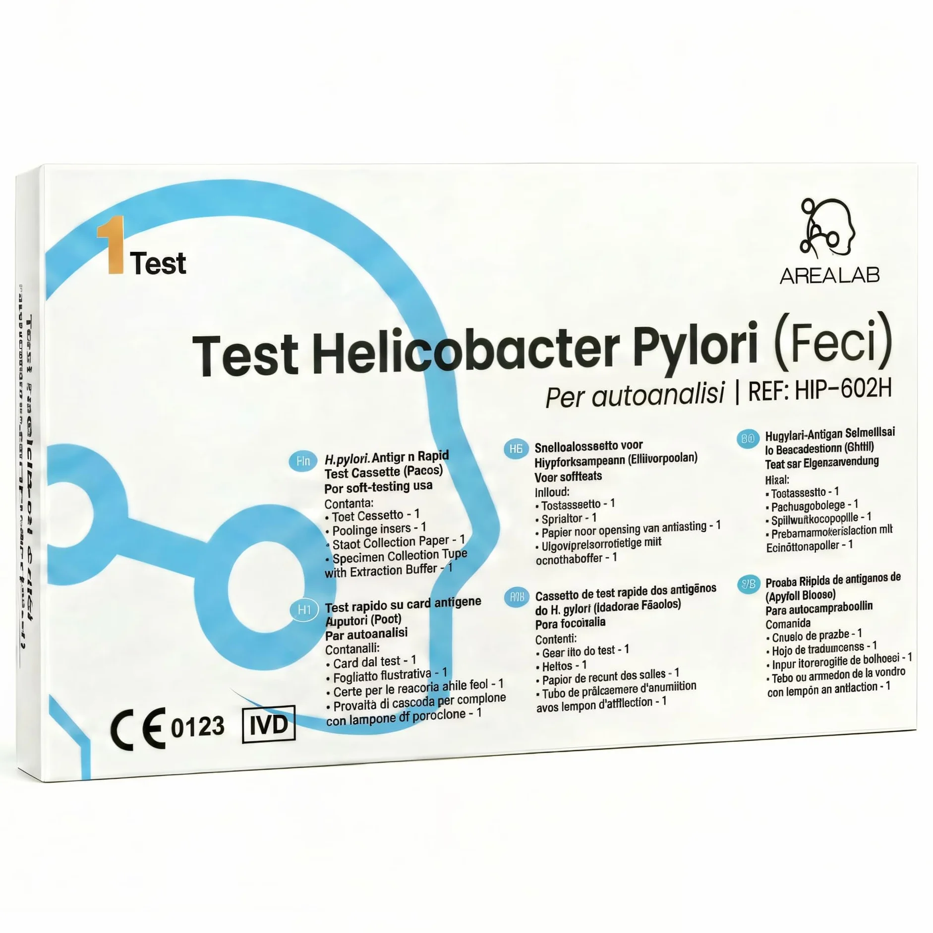 Test Helicobacter Pylori AREA LAB | Kit Analisi Feci H. pylori | Dispositivo Medico CE | Risultati 10 Minuti 97,8% Precisione