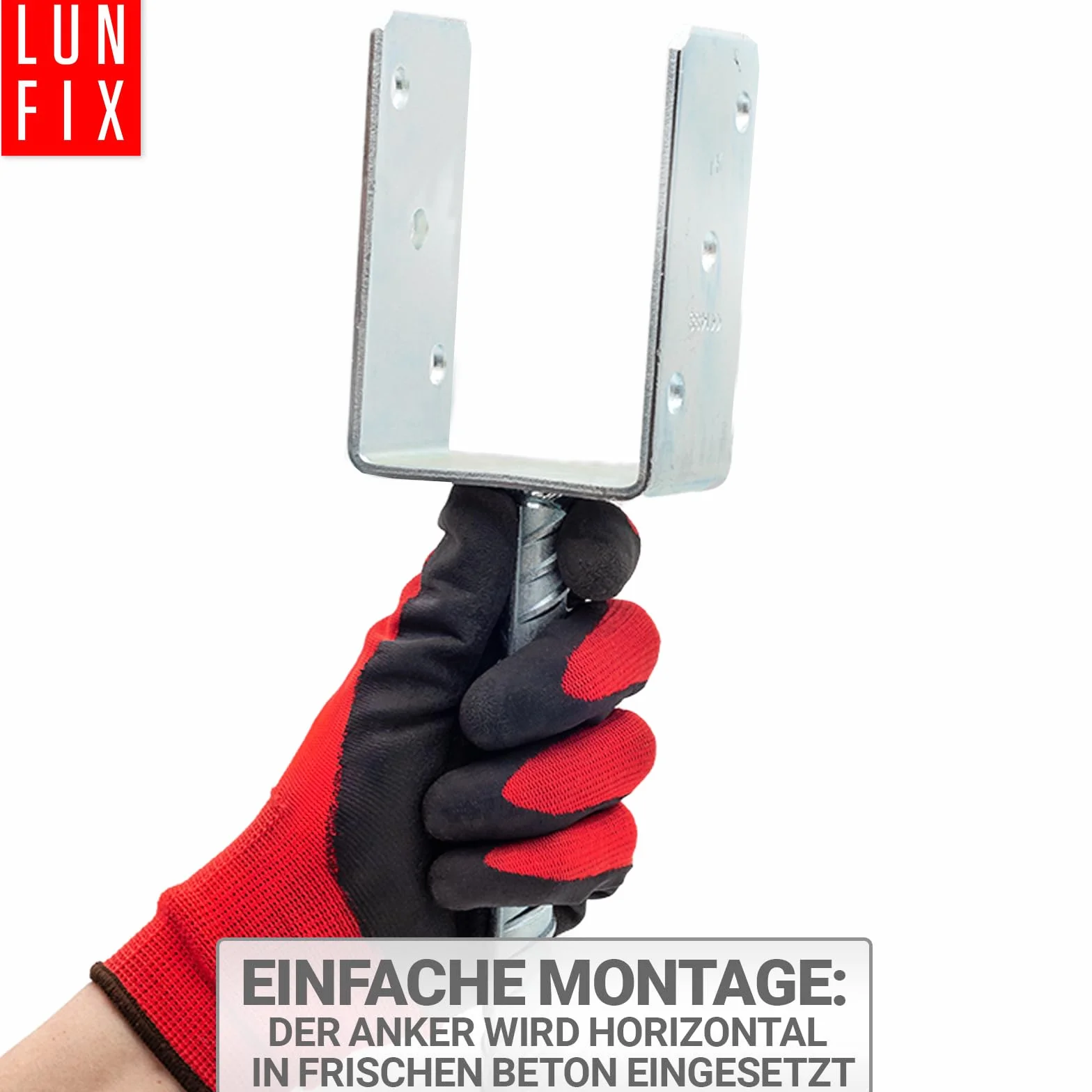 Attacco per palo da 100 mm, supporto per pali a forma di U con ancoraggio in calcestruzzo, altezza 195 mm, altezza lato U 120 mm, acciaio da 4 mm, zincato a caldo
