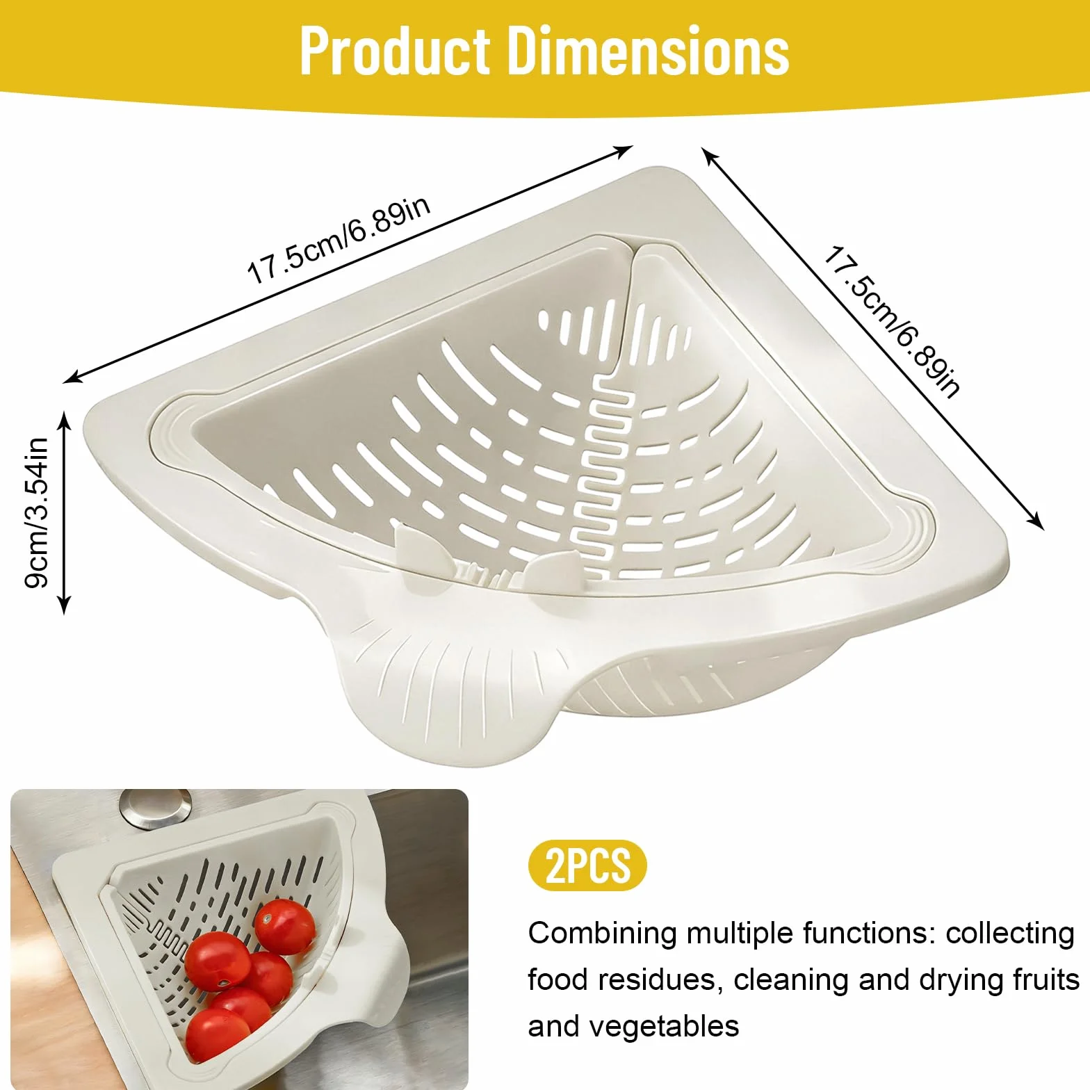 2 filtro per lavello cucina, scolapiatti con sistema di svuotamento a pulsante, supporto magnetico e piastrina adesiva; lavello e cestello scolapiatti per avanzi di cibo, frutta, verdura (Bianco)