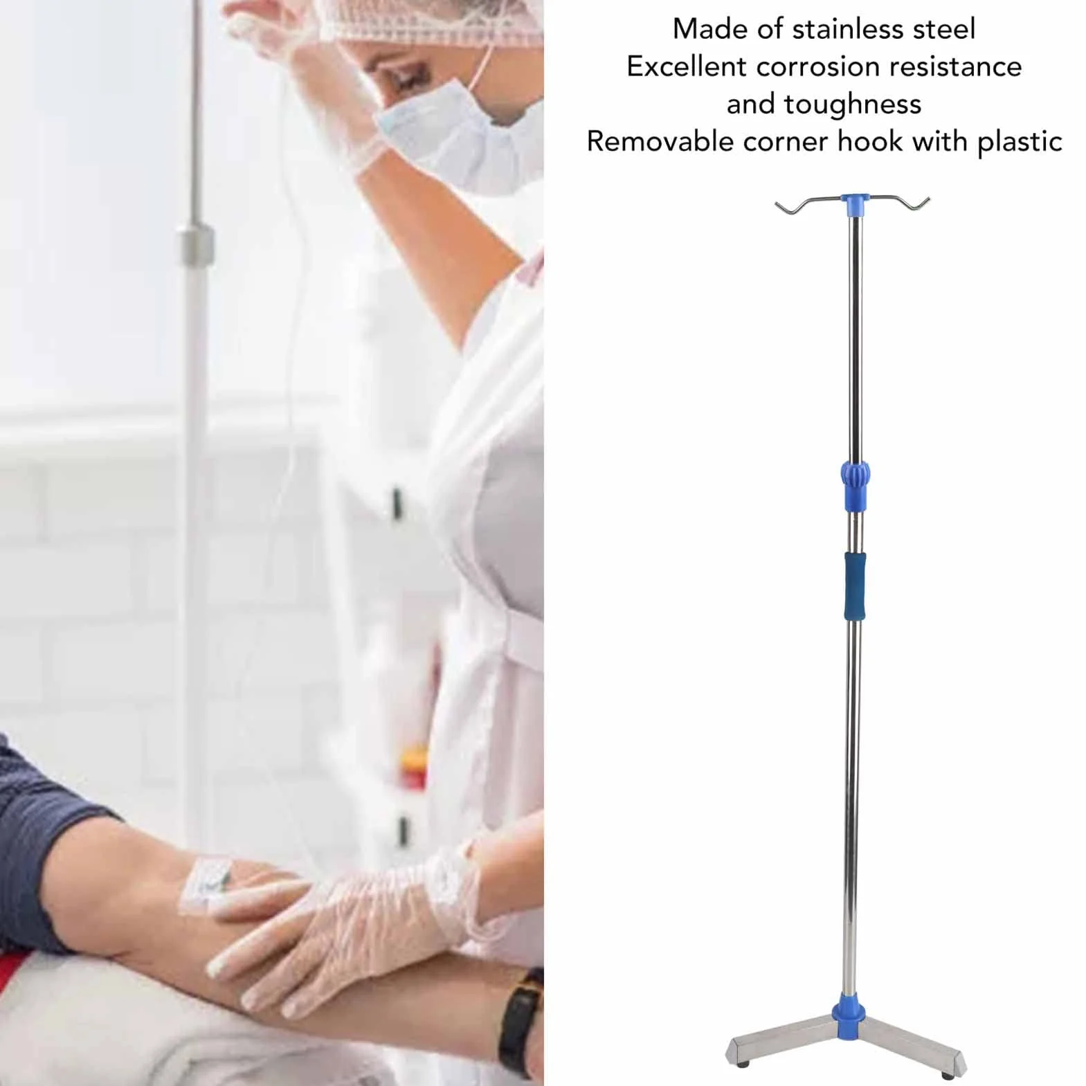 Brrnoo Asta per Flebo, Asta per Infusione Asta per Flebo per Uso Domestico con 2 Ganci per Clinica Domiciliare Supporto per Fleboclisi Regolabile in Altezza in Acciaio Inossidabile