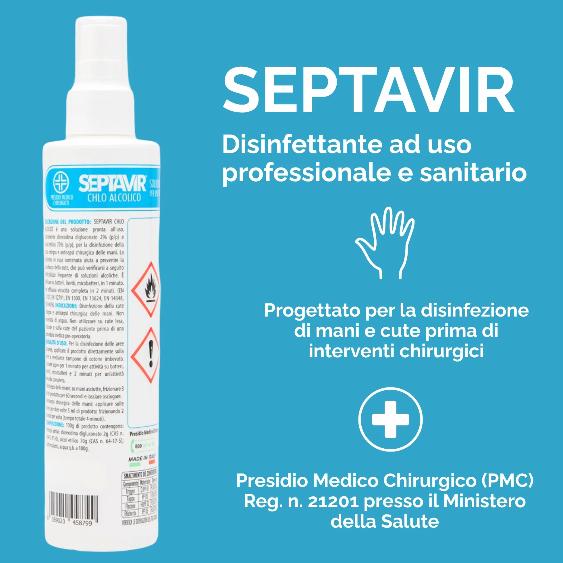 Septavir Disinfettante Battericida Clorexidina 2% Soluzione Alcolica 250 ml