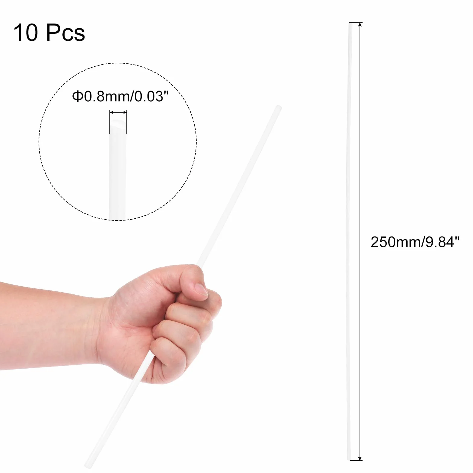 QUARKZMAN Asta Rotonda in Plastica Bianca 0.8 x 250mm ABS Stirene Bastone Barra Solida