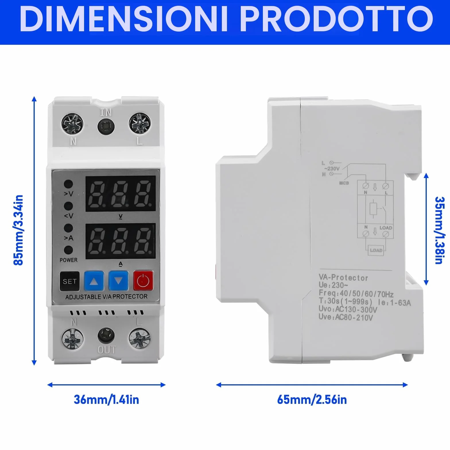 Stabilizzatore di Tensione, Protettore di Sovratensione e Sottotensione Stabilizzatore di Tensione Relè AC230V Automatico di Protezione Sovratensione 2P63A Protezione Sovracorrente