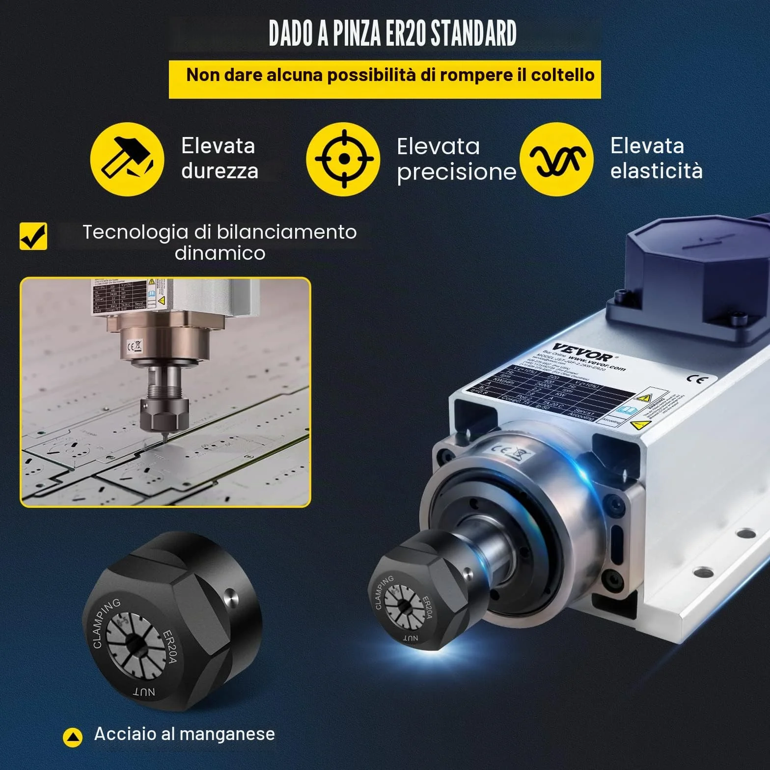 VEVOR Motore Mandrino Raffreddato ad Aria 2.2KW ER20 CNC con Kit VFD Inverter