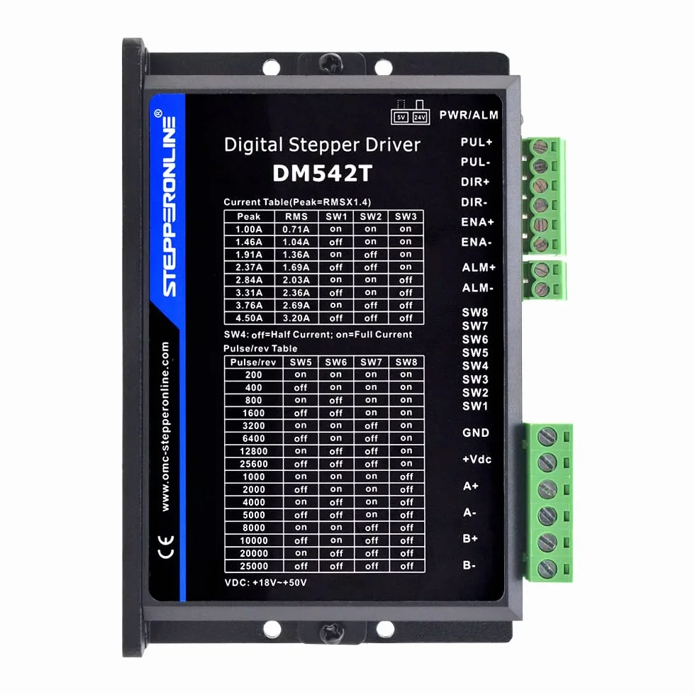 STEPPERONLINE 1 kit CNC con asse motore passo-passo 3,0Nm 4,2A 10mm Diametro dell'albero Nema 23 incluso driver DM542T 1.0-4.2A 20-50VDC per macchina per incisioni CNC, stampante 3D
