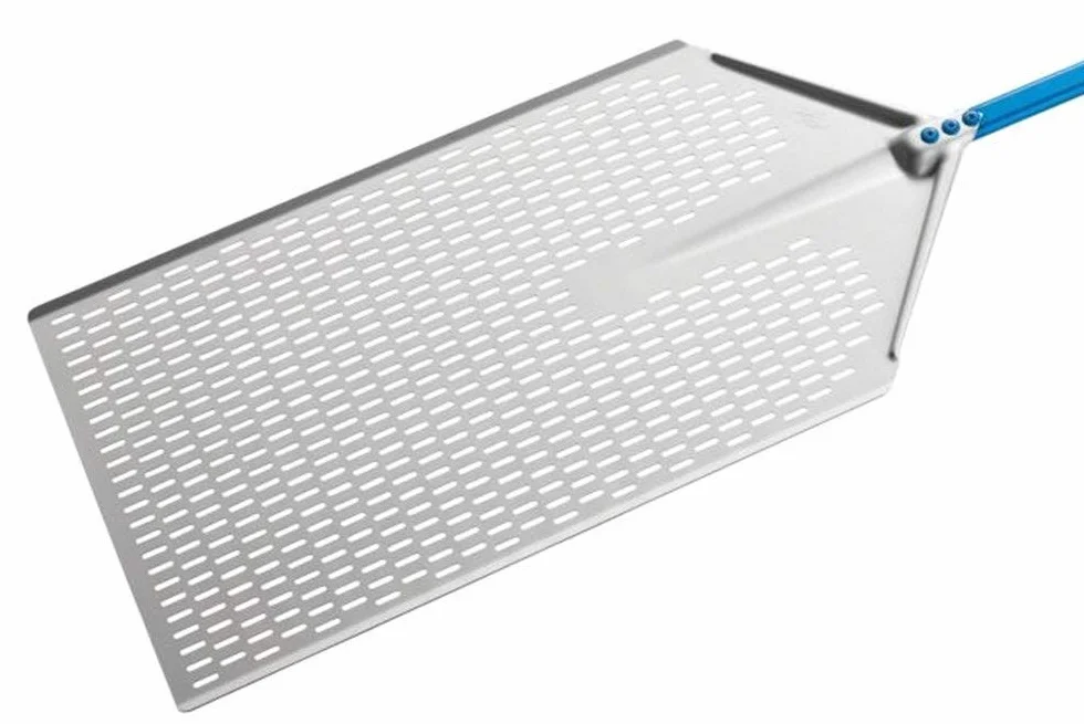 Pala pizza a metro di GiMetal in alluminio anodizzato perforata 30x60 cm con manico 1.20 mt, diametro 30x60 cm