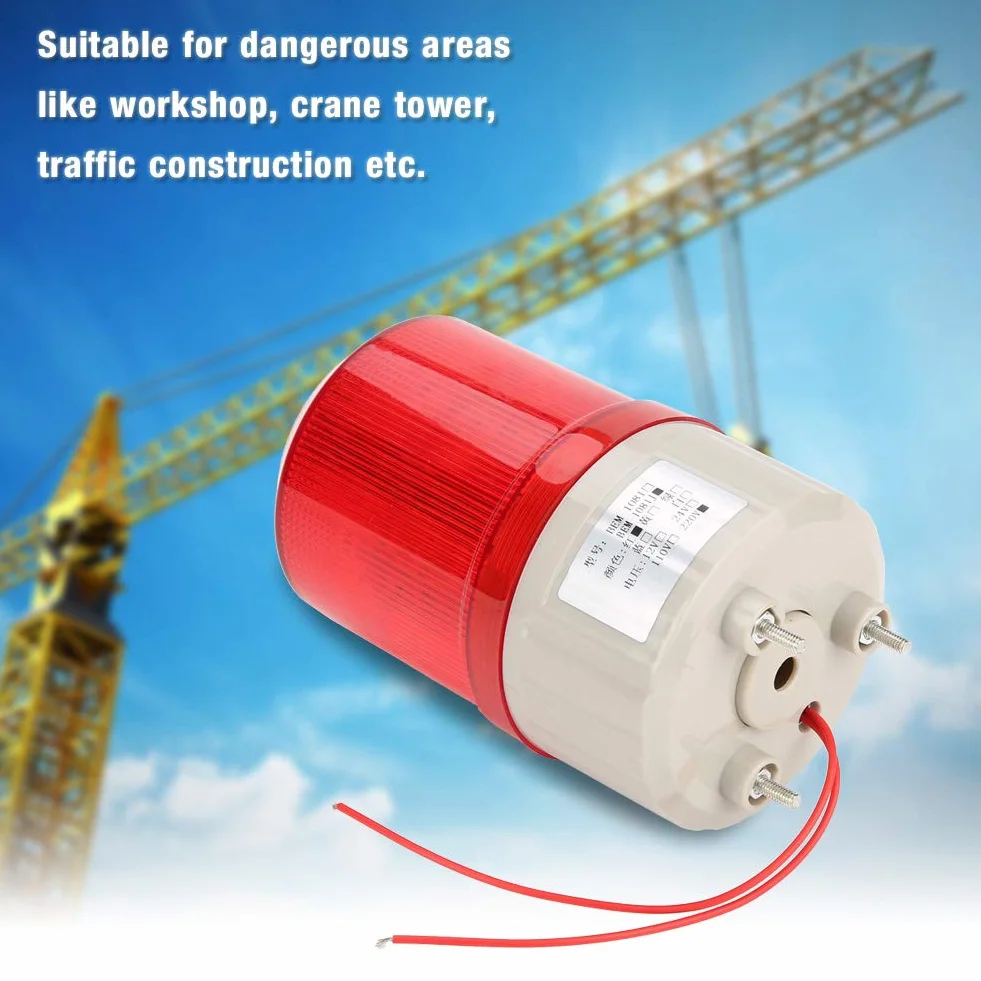 Segnalatore Luminoso LED Allarme Sonoro 220V Rosso 100dB 20W Spia Rotante Sicurezza Cantiere