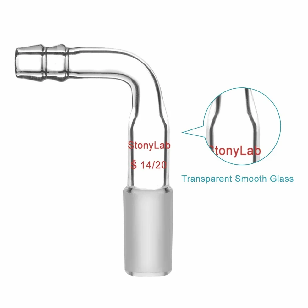 stonylab Adattatore di Ingresso Piegato in Vetro con 14/20 Giunto Maschio in Vetro e Raccordo Tubo da 9 mm, Glass Bent Inlet Adapter Vetreria da Laboratorio (Confezione da 1)
