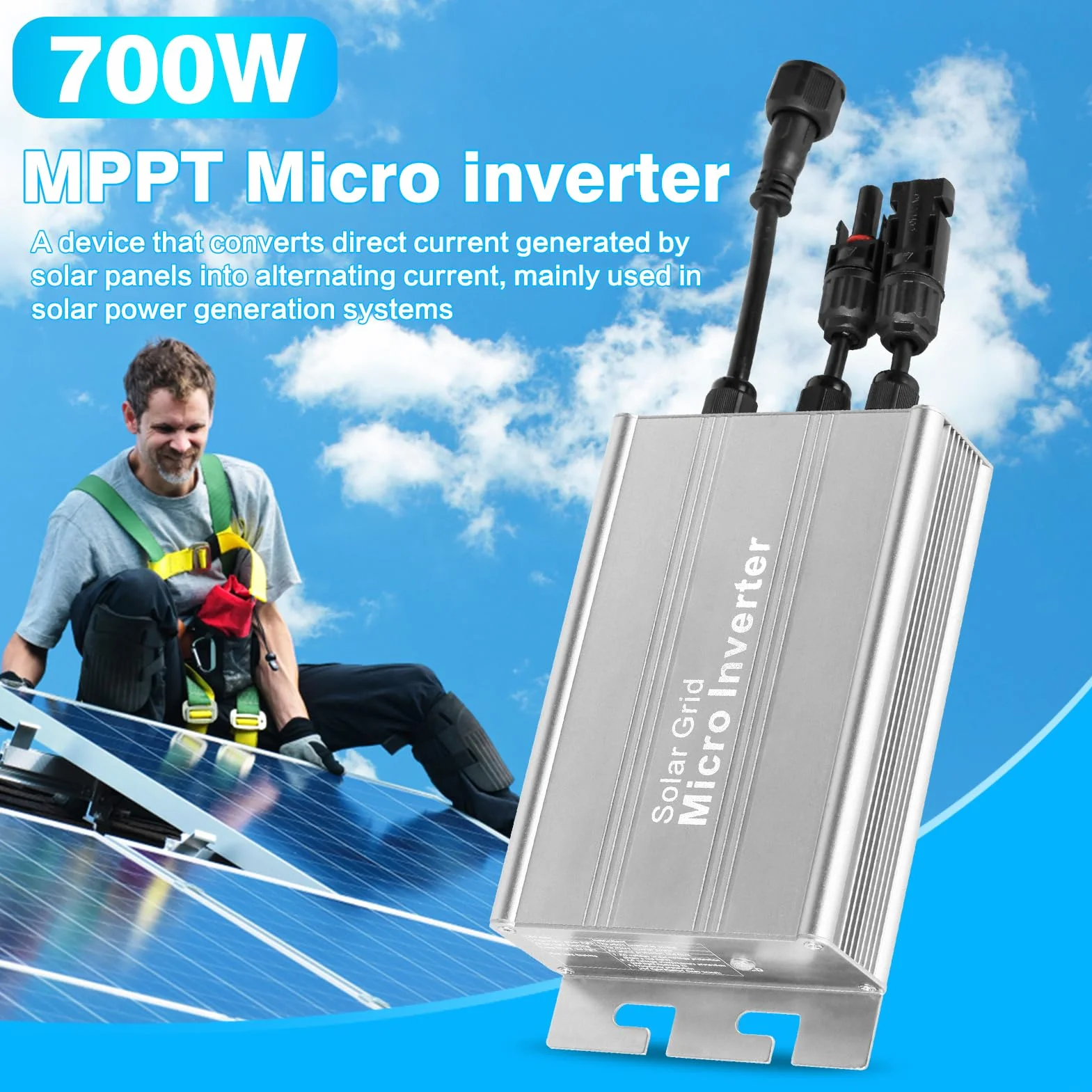 Jadeshay Microinverter 700W Solar Micro Inverter DC 18-50V Inverter Solare per Impianto Fotovoltaico MPPT Integrato Inverter PV per Pannelli Solari