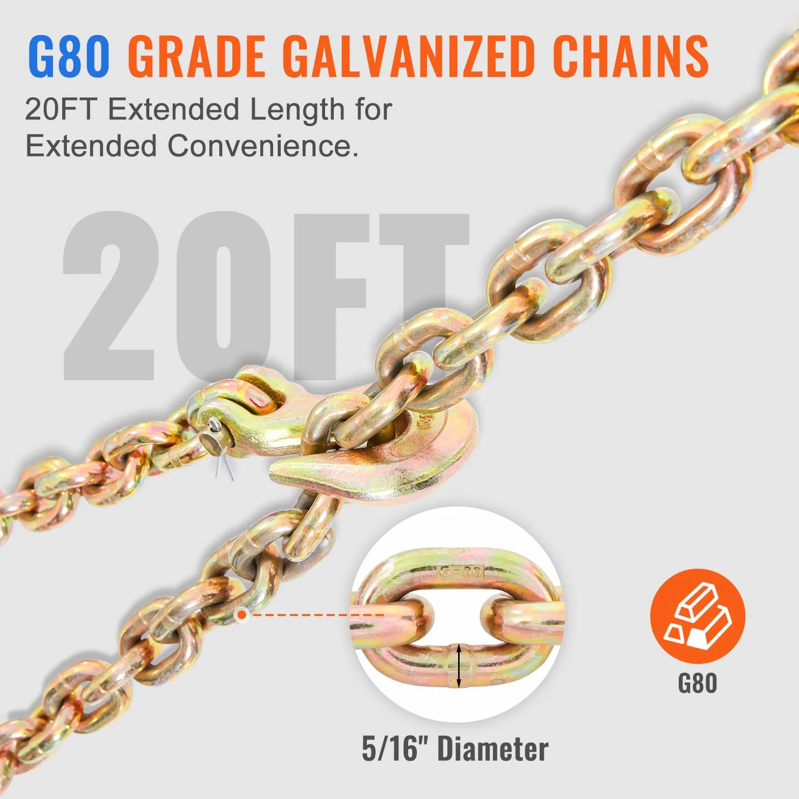 VEVOR Legante a Catena a Cricchetto, Leganti per Carichi Pesanti da 5/16"-3/8", con Catene G80 Limite di Carico Sicuro 1860kg, Maniglia Antiscivolo, Leganti a Catena per Trasporto per Rimorchio