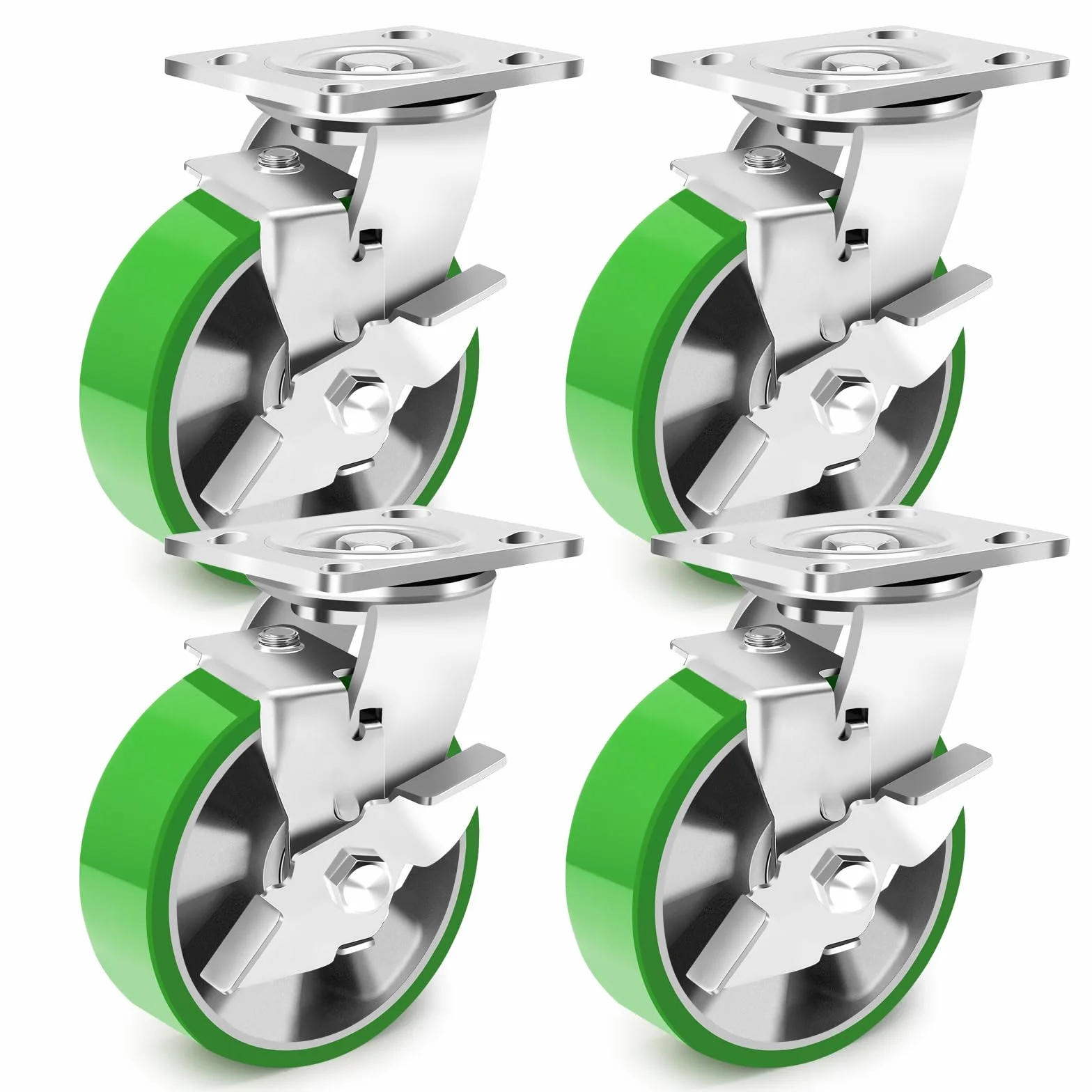 150mm Industriali Ruote per Mobili Pesanti, Nucleo in Alluminio PU Ruote Girevoli con Freno Capacità 2200KG, Silenzioso, Resistente all'Usura e ad Alta Durezza Ruote per Carrello, Set di 4