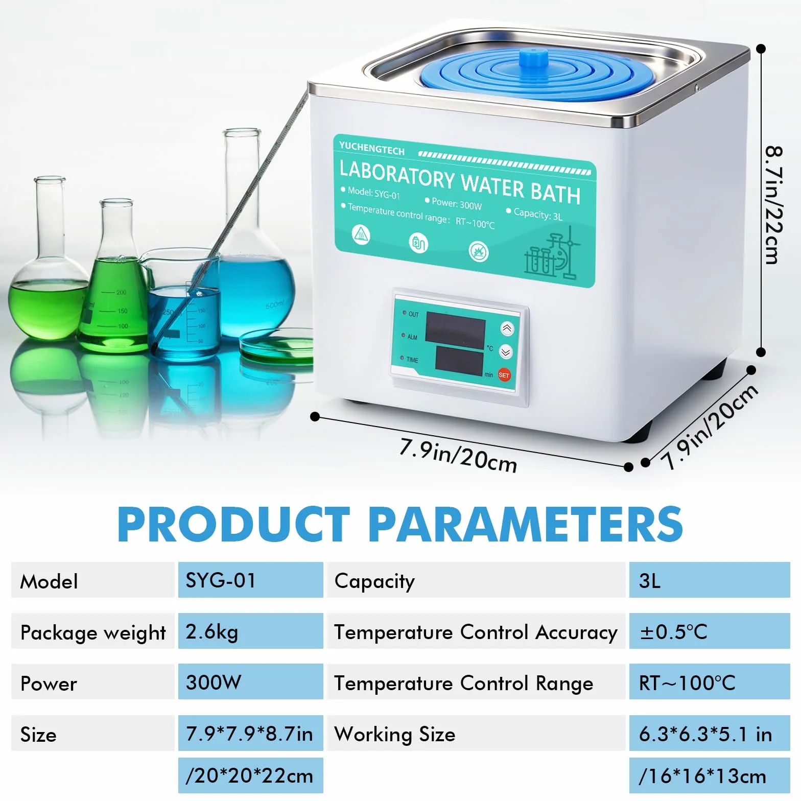 YUCHENGTECH Laboratorio a bagnomaria, 3 l, laboratorio digitale,300 W, laboratorio termostatico, bagno d'acqua, con aperture selezionabili per applicazioni di laboratorio, riscaldamento alimentare