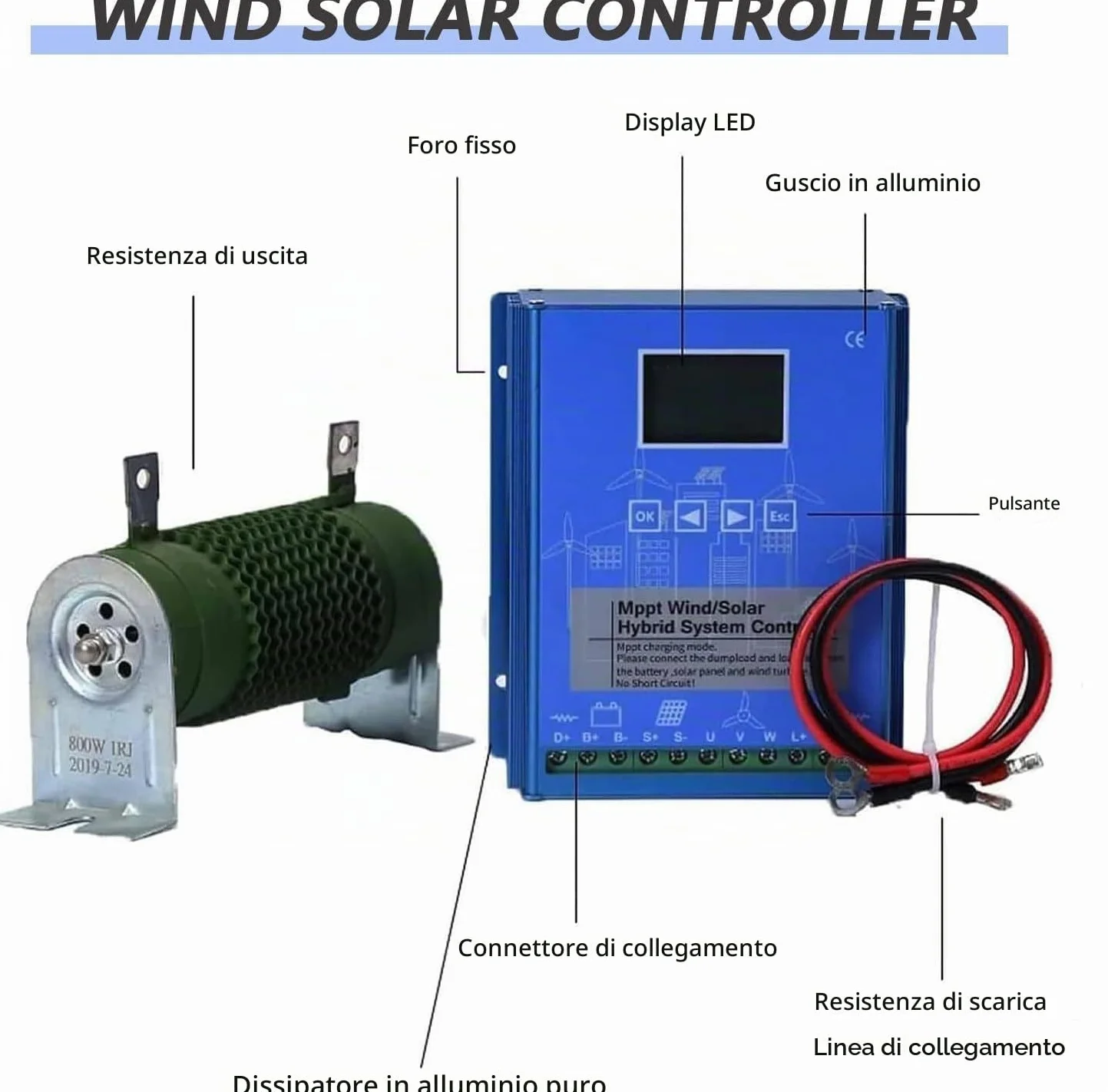 Regolatore di carica ibrido eolico e solare da 6000 W-12000 W, regolatore complementare eolico e solare, ricarica boost Mppt, pannello solare for turbine eoliche(12000W,48V)