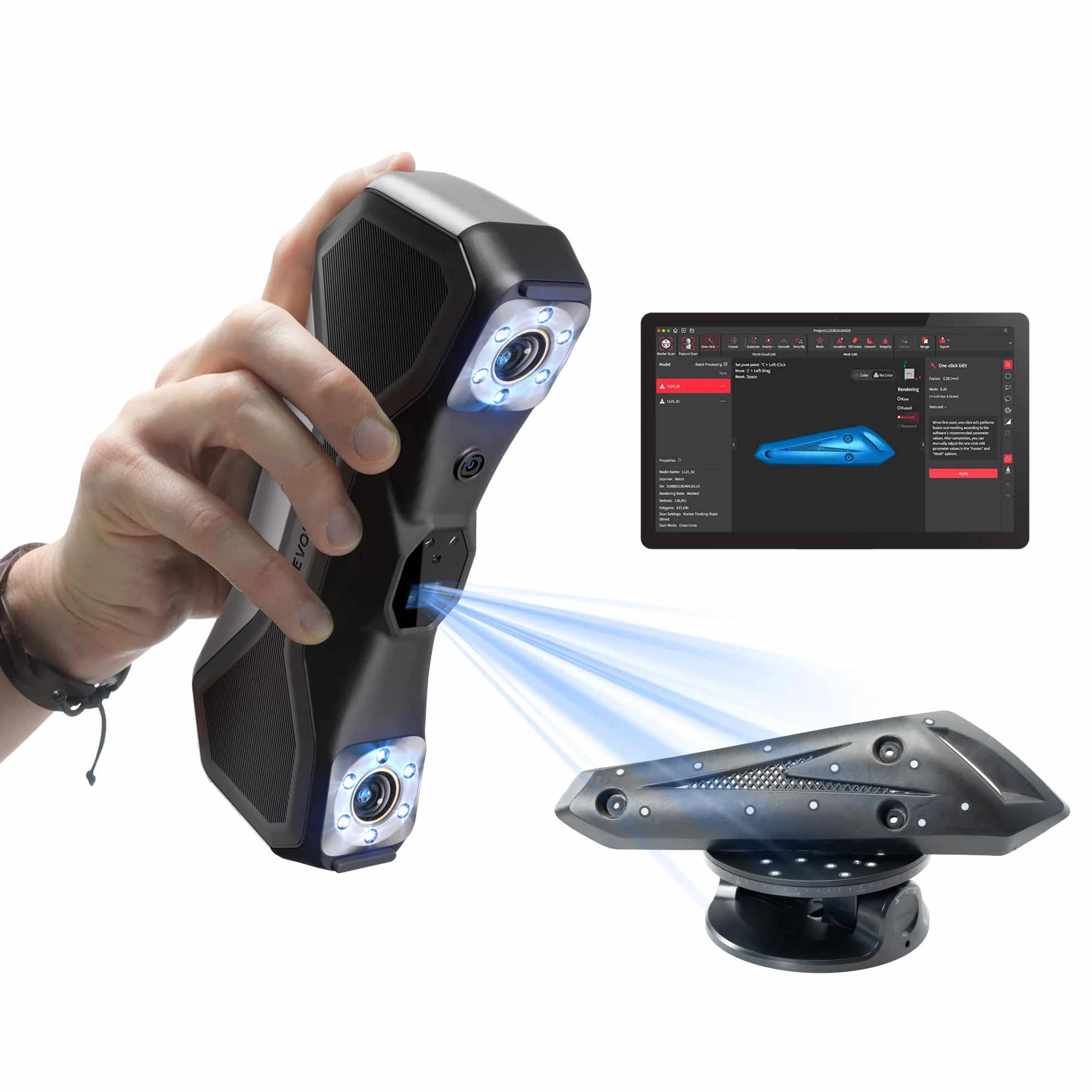 Revopoint Scanner 3D MetroX Pro per la stampa 3D, precisione industriale 0,01 mm, 4 modi di scansione, schermo condiviso, a colori, per progetto e modelli digitali, STANDARD