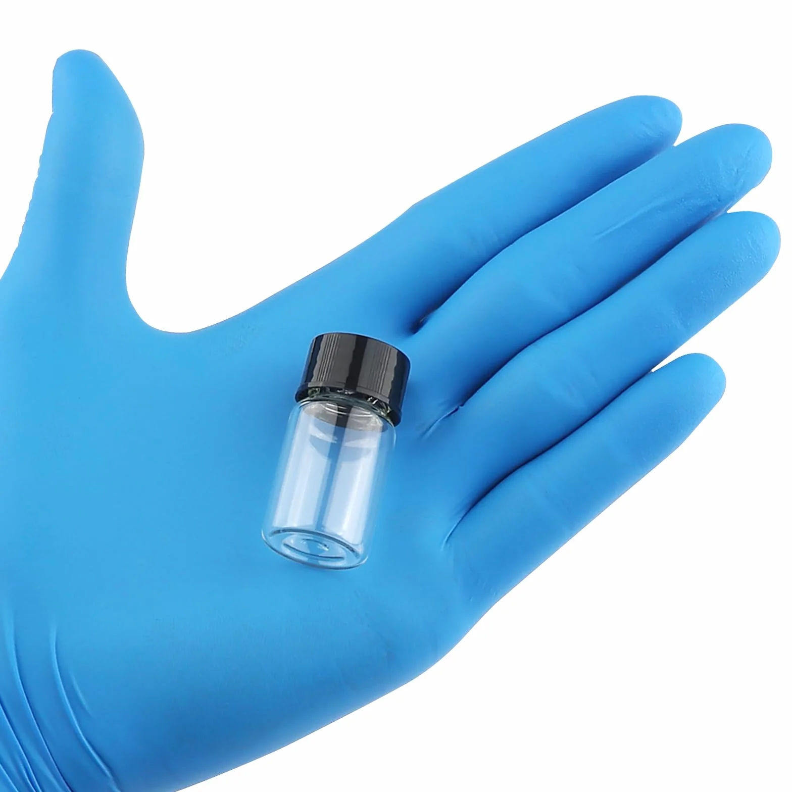 Mini flaconcini trasparenti in vetro 7 ml con tappo a vite nero, contenitori da viaggio per test di laboratorio, confezione da 16