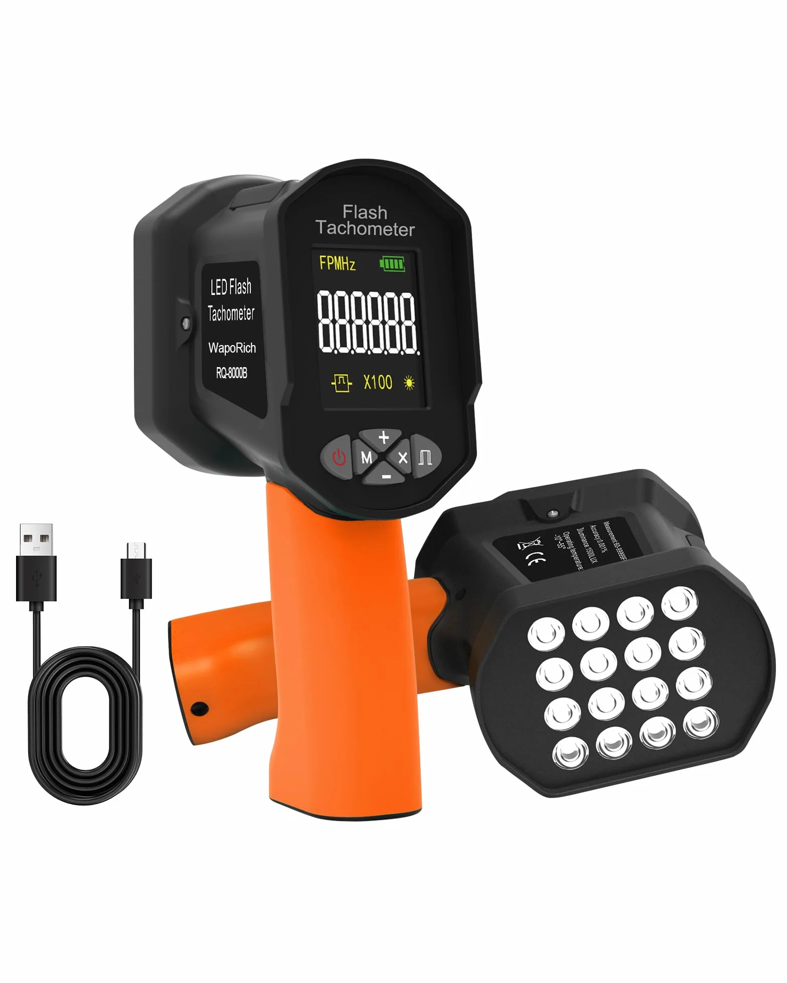 Stroboscopio LED 60–100.000 giri/min, WapoRich tachimetro digitale senza contatto con 16 LED, ricaricabile USB, display LCD per motori e ventole