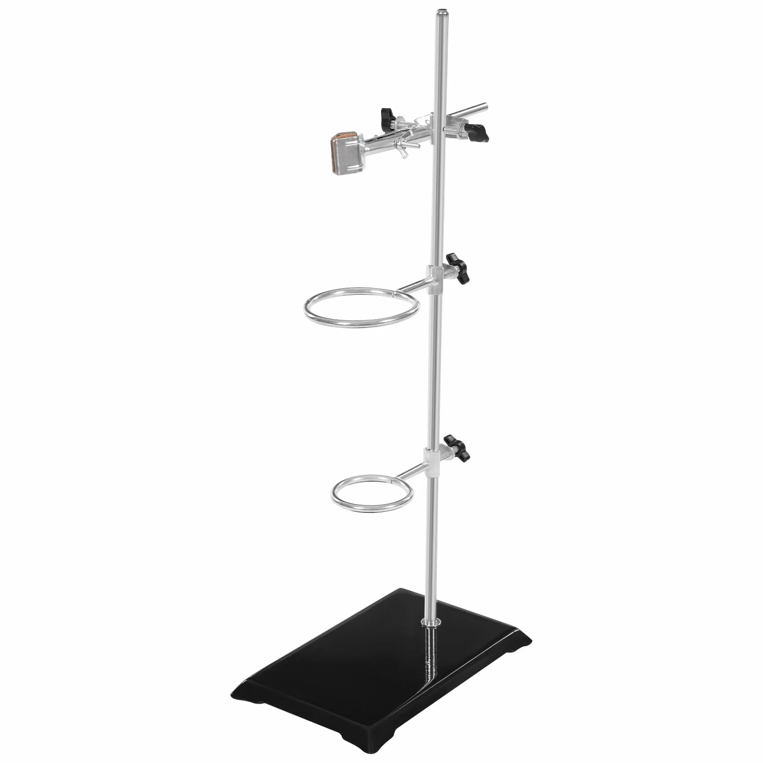 Supporto per laboratorio, 13 x 21 cm, lunghezza asta 50 cm, con morsetto regolabile in altezza, per esperimenti chimici e fisici