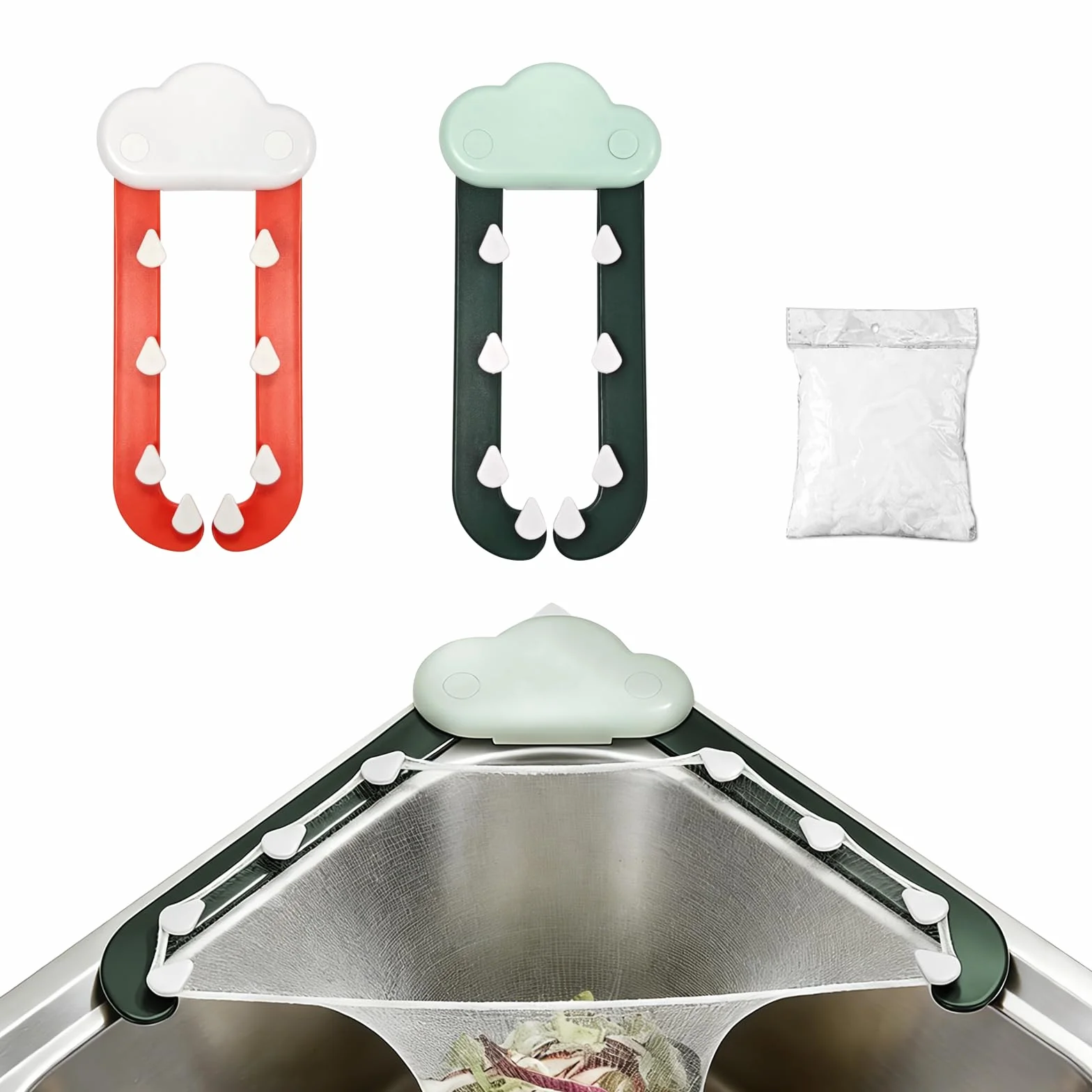 2 Colino per Lavello Cucina con Ventosa, Scolapasta da Lavello con 100 Filtri, Colino 2 in 1 per Lavandino per Lavandino, Verdura, Frutta, Scarti di Cucina, Verde e Arancione