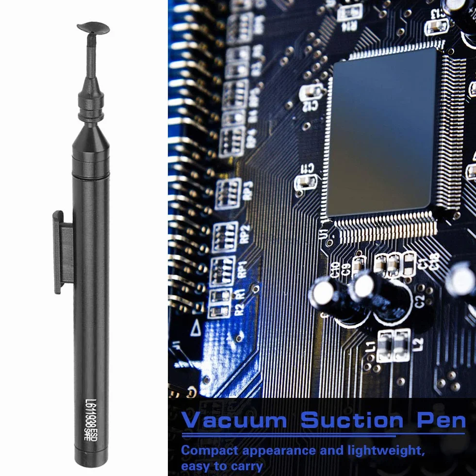 Penna per aspirazione a vuoto, penna per aspirazione manuale a vuoto, kit di strumenti per prelievo con aspirazione a saldare a un pulsante con ventose per IC SMD per piccoli componenti elettronici