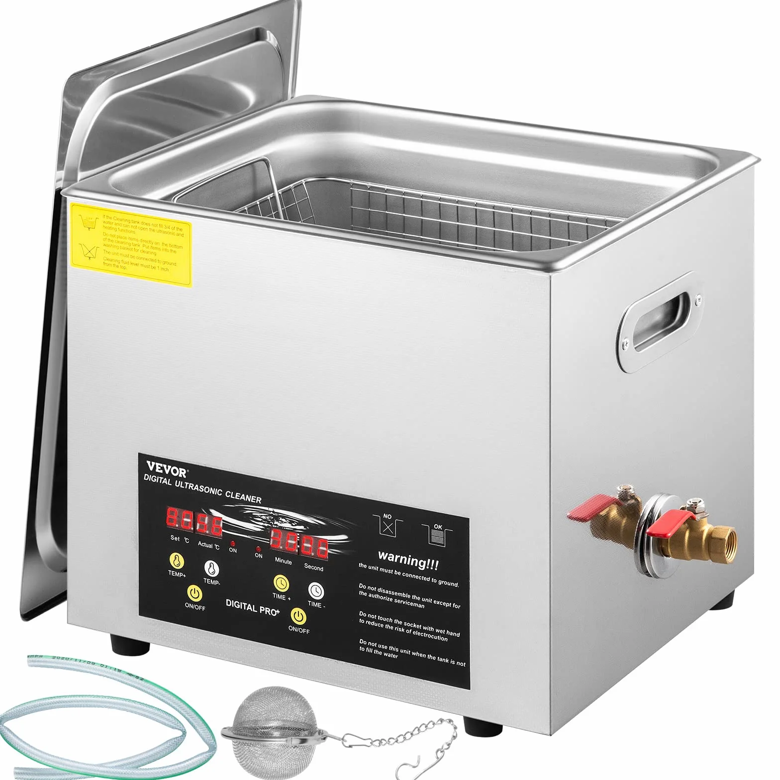 VEVOR Pulitore a Ultrasuoni Aggiornato 10 L (riscaldatore 400 W ultrasuoni 240 W) Pulitore a Ultrasuoni da Laboratorio Digitale con Temporizzatore del Riscaldatore per Pulizia di Parti di Strumenti