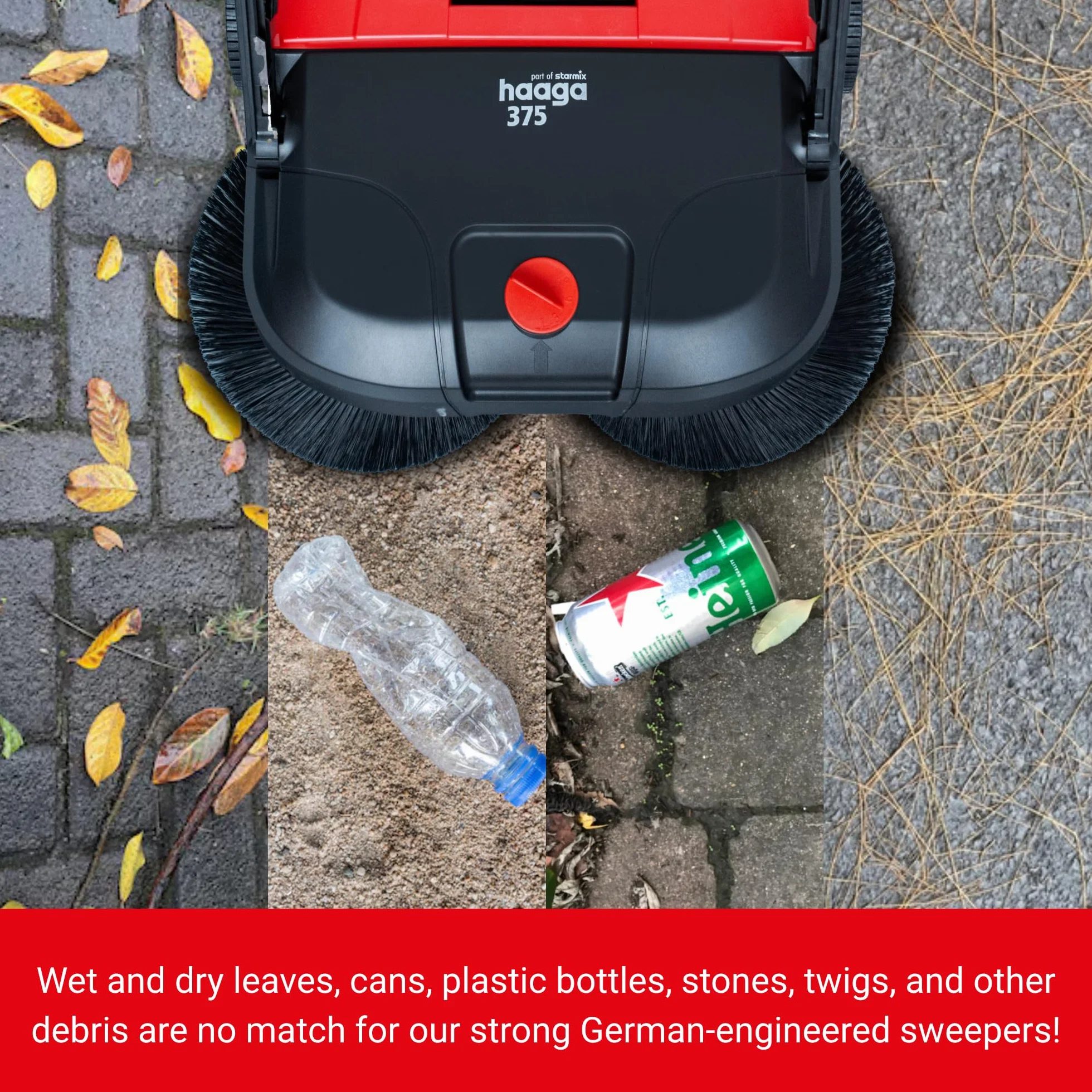Haaga 101040 - Spazzatrice manuale 375 (ritorna foglie secche e bagnate, funzionamento senza cinghie, peso ridotto, potenza di spazzatura: 2900 m²/h)