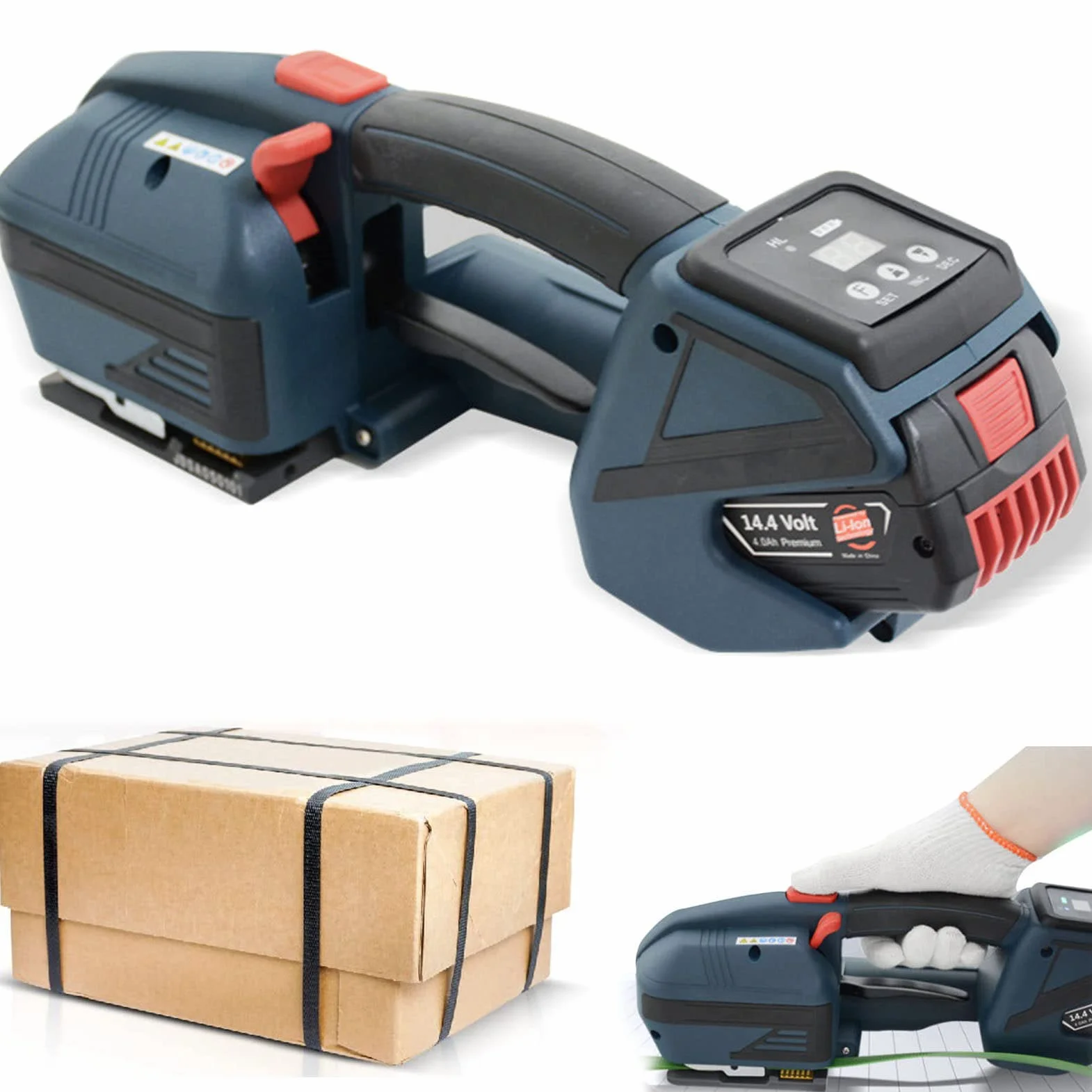 Reggiatrice Elettrica con Batteria da 4000 Mha Reggiatrice Automatica per Cinghie da 1/2 In-5/8 in Pp/Pet Strumento di Fasciatura per Balle Elettriche Portatili con Schermo LCD, 2 Batterie (2 Batter