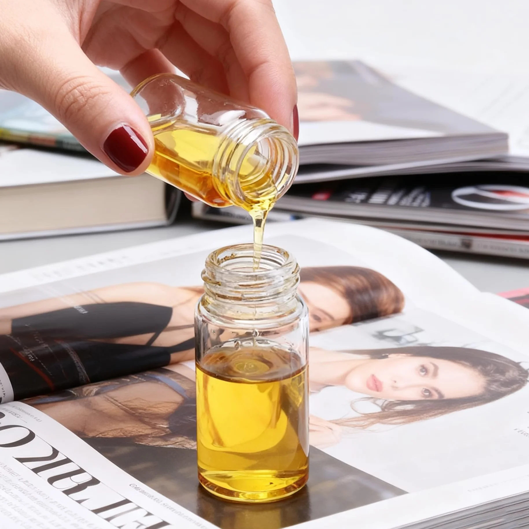 24 Pezzi Piccola Bottiglie di Vetro Campione,5ml Fiale di Vetro Trasparente Essential Oil Sample Glass Bottle Vial con Tappo a Vite in Plastica Contenitore