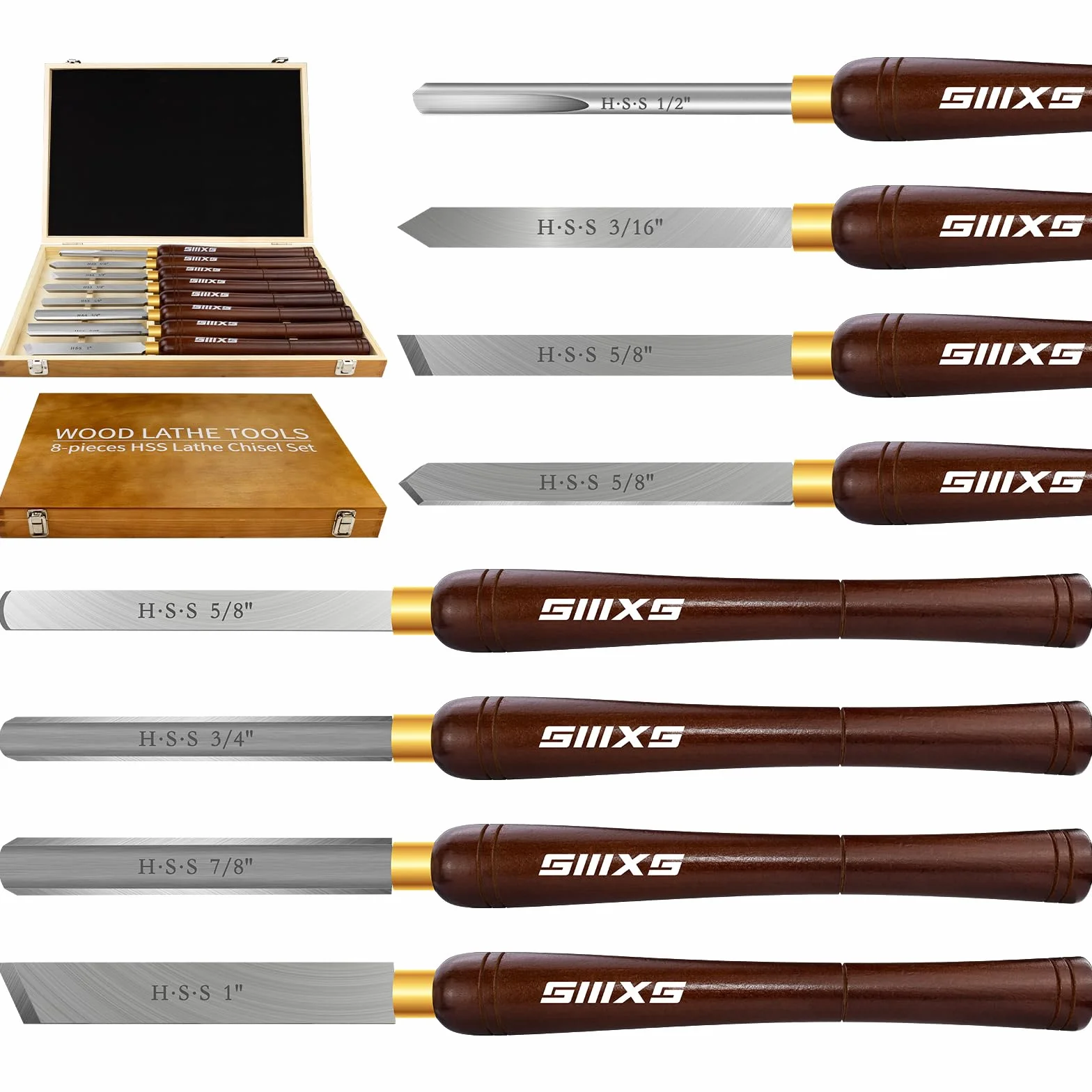 Kit di scalpello per tornitura in legno HSS 8 pezzi con manico in faggio