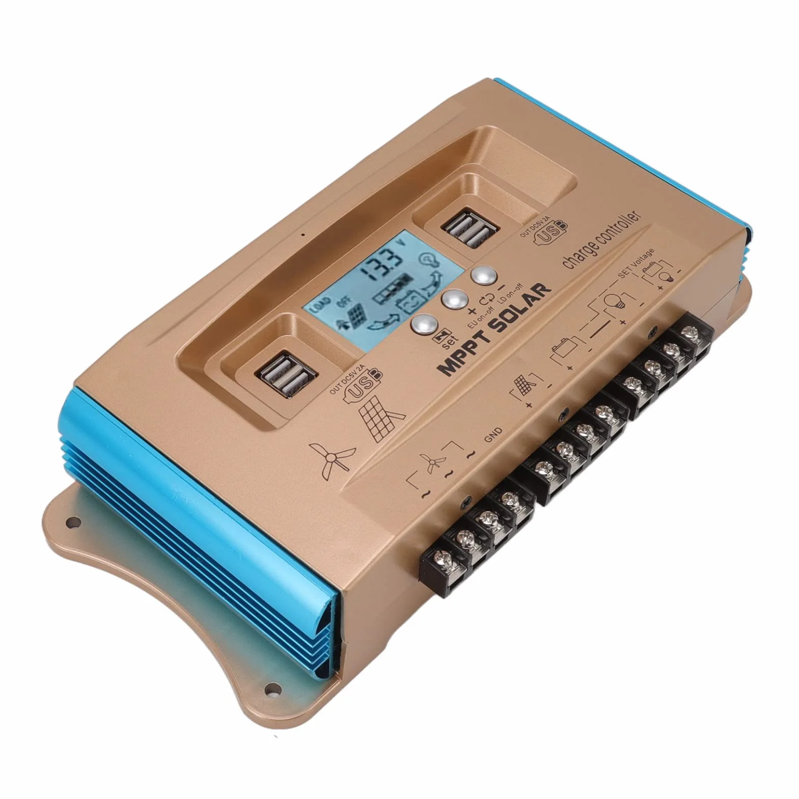 Regolatore Solare per Energia Eolica, Regolatore di Carica Solare Eolica ABS MPPT 12V 24V 36V 48V 60V 30A Display LCD Uscita USB per Utenti di Sistemi Solari Eolici per Illuminazione Stradale