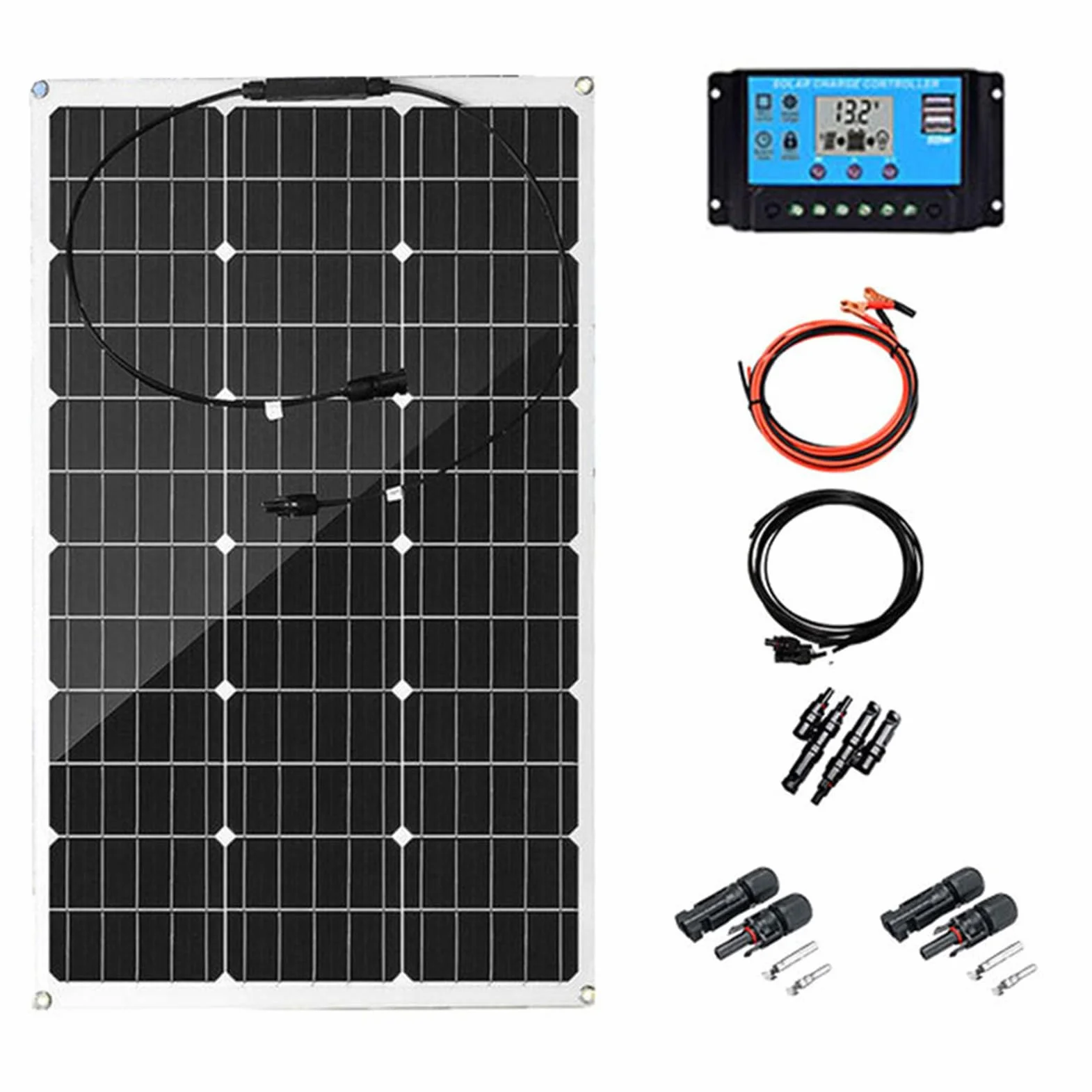 Pannello Solare Flessibile 300W 12V Monocristallino Fotovoltaico Pannello Solare Plug And Play 40A Regolatore di Carica per Camper Roulotte Barca e Batteria di Ricarica 1 * 300W
