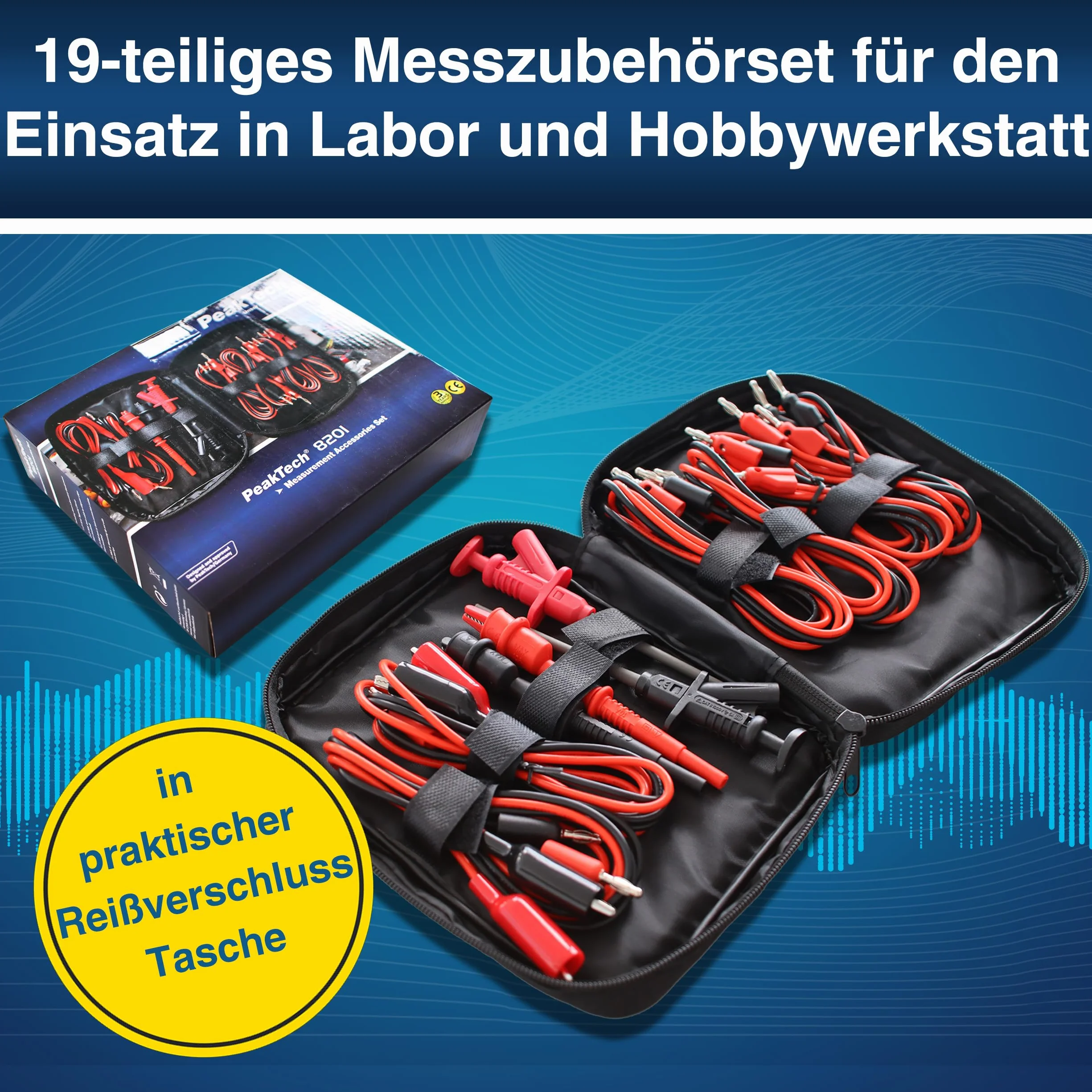 PeakTech P 8201 Set di cavi di misura 19 pezzi per alimentatore da laboratorio e multimetro