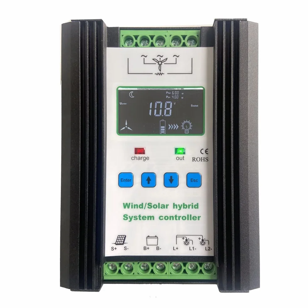 SolaMr 1000W PWM Regolatore di Carica Solare Ibrido 12V/24V Regolatore di Carica Ibrida del Vento con Display LCD - Solare: 400W + Vento: 600W