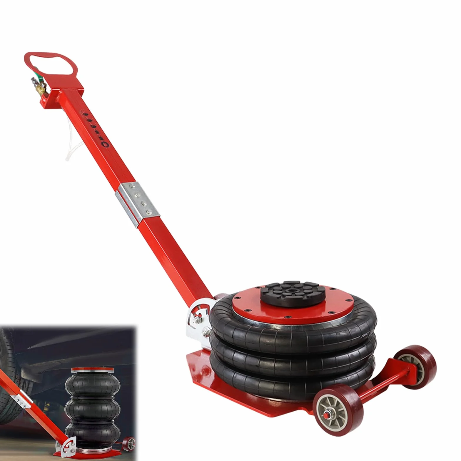 LILIIN Cric pneumatico 3T - Cric per auto, altezza di sollevamento: 150 – 400 mm - Cric ad aria con maniglia, cric per riparazione, in rosso e nero