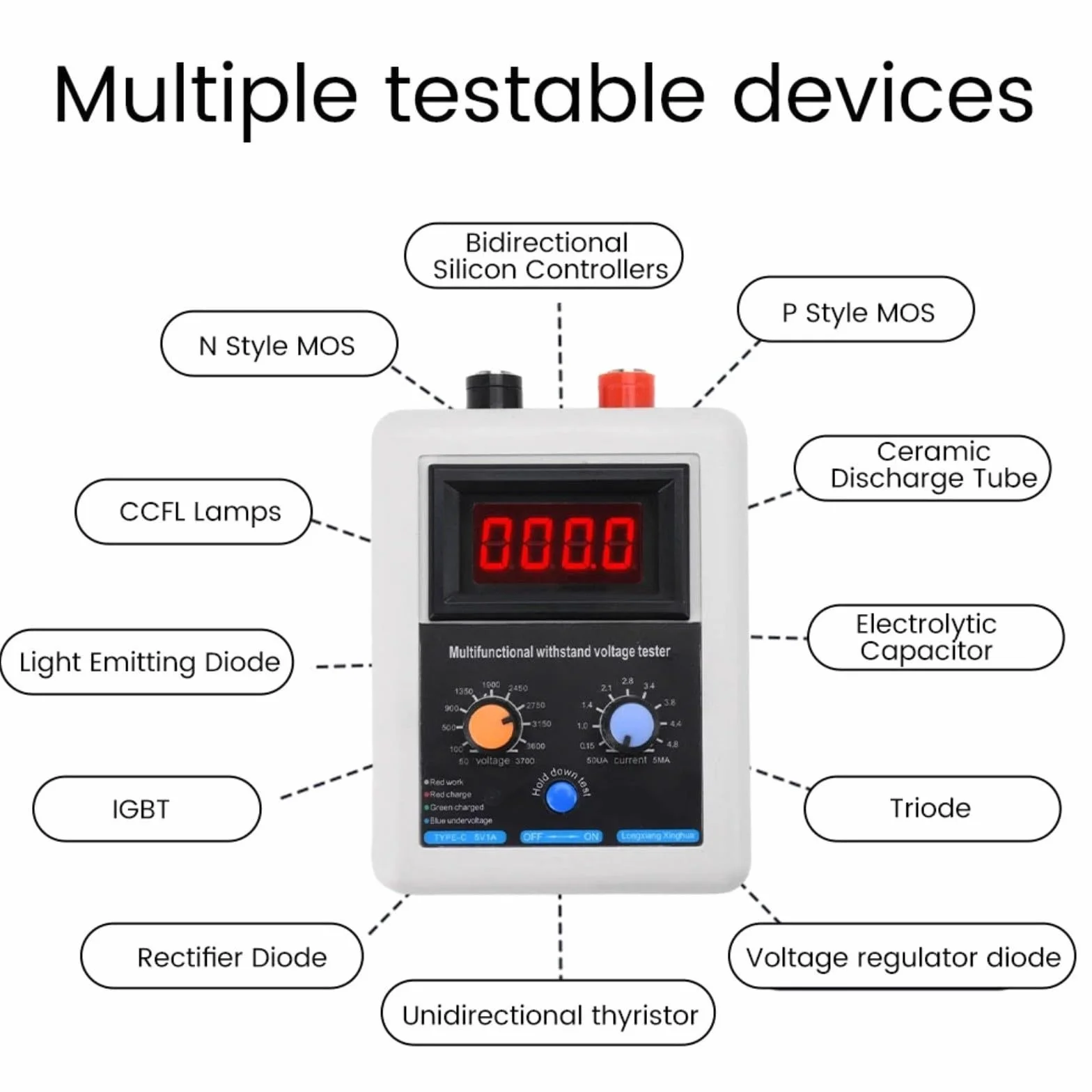 Transistor Tester, IGBT Transistor tester di tensione 0-3500 V, tester di diodi MOS Transistor MOV (rosso)