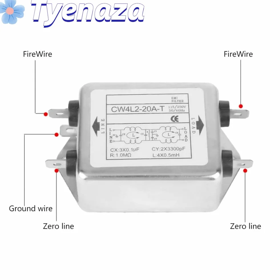 Tyenaza Filtri di Rete Elettrica, 20A Filtro EMI RFI, CW4L2-20A-T Soppressore di Rumore Potenza Filtro EMI Condizionatore di Linea Terminale Monofase 115V/250V 20A 50/60Hz