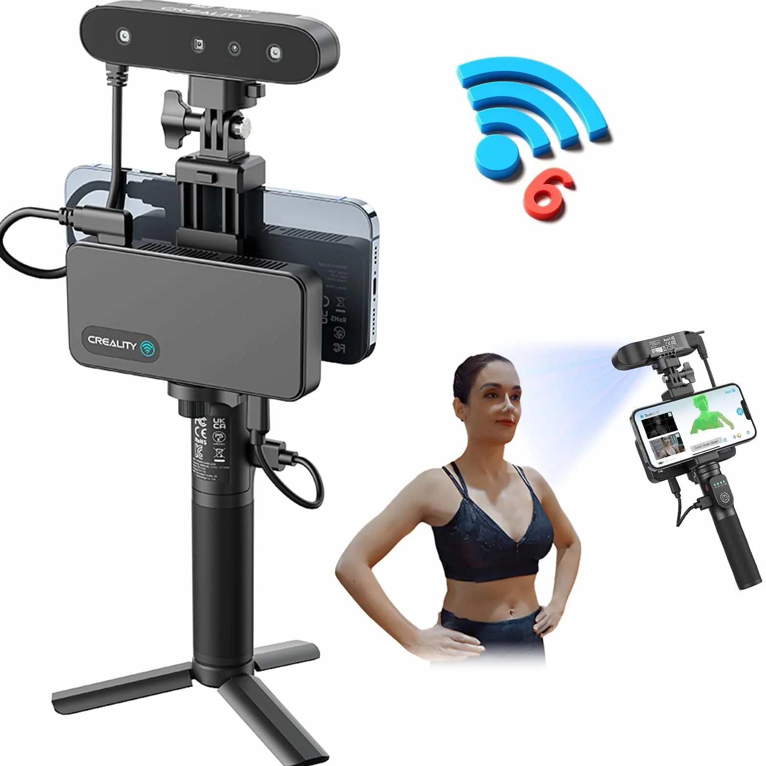 Creality Scanner CR-Scan Ferret Pro 3D per stampante 3D, scansione manuale 3D, scansione anti-shake track, scansione Wifi6, precisione 0,1 mm, colore pieno a 24 bit per telefono Android iOS, PC Mac