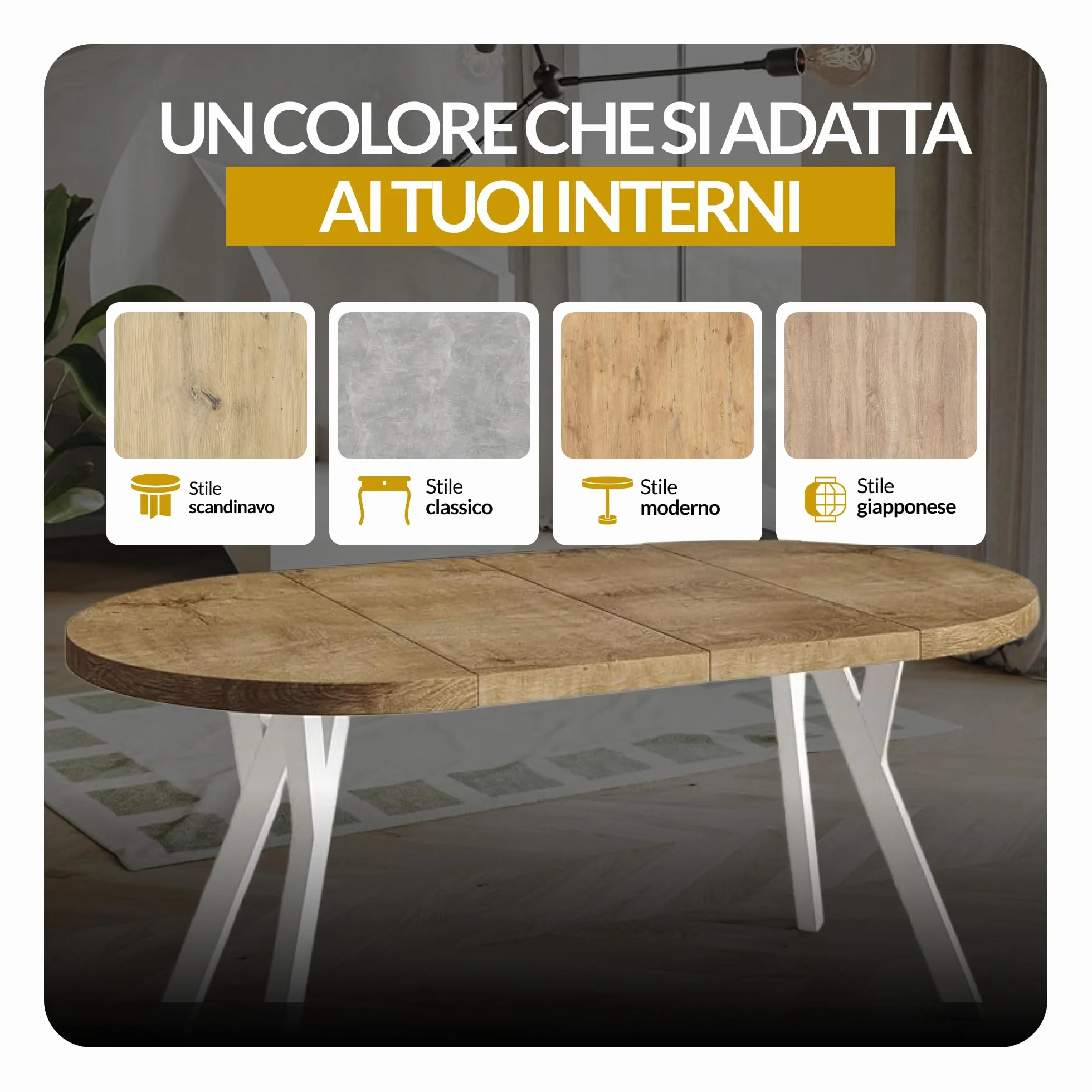 Tavolo da Pranzo Rotondo Allungabile Ovo - Piano in Laminato 36 mm - Diametro 90 cm - Marmo