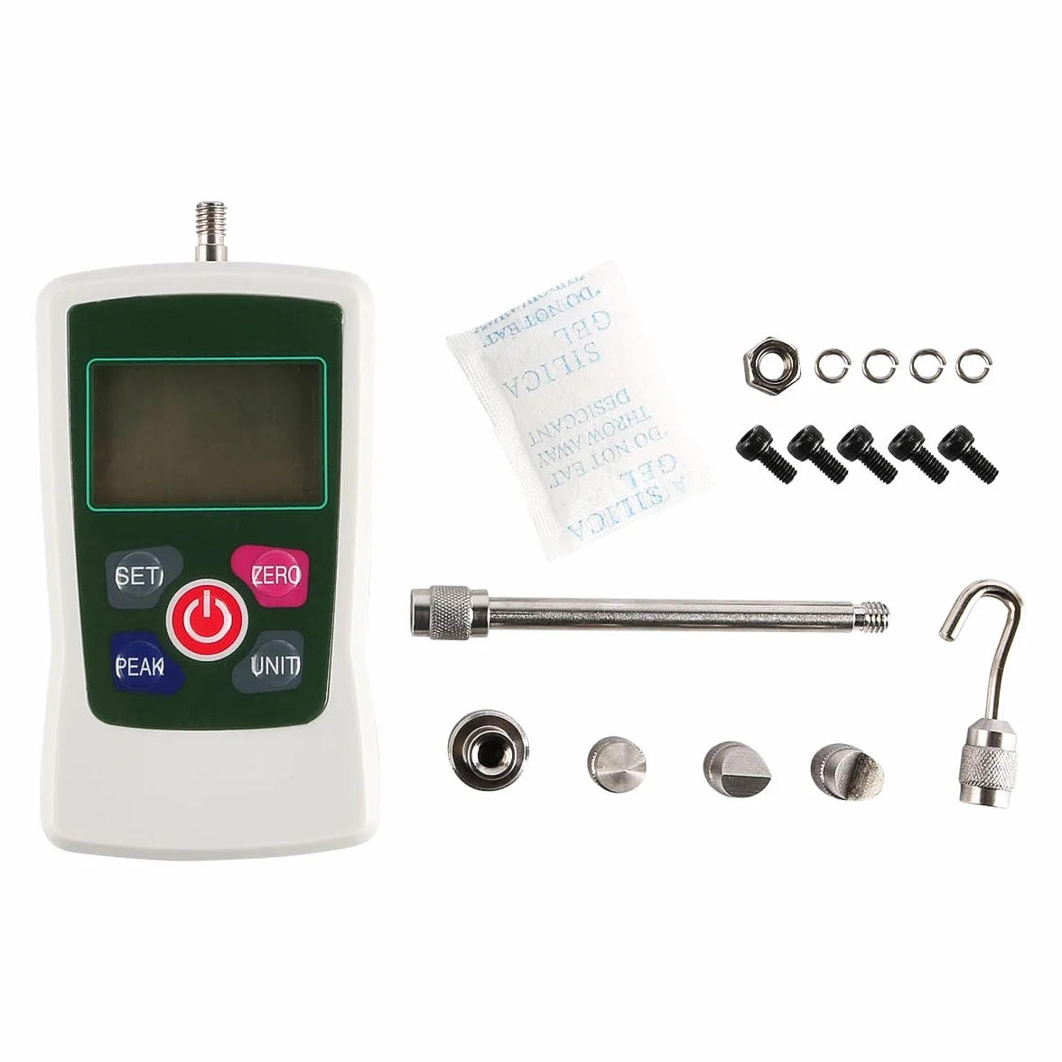 Misuratore di Forza di Spinta e trazione con Display Digitale elettronico Portatile Mini misuratore di Forza di Pressione Digitale Portatile con Teste di Fissaggio e Custodia (500 N)