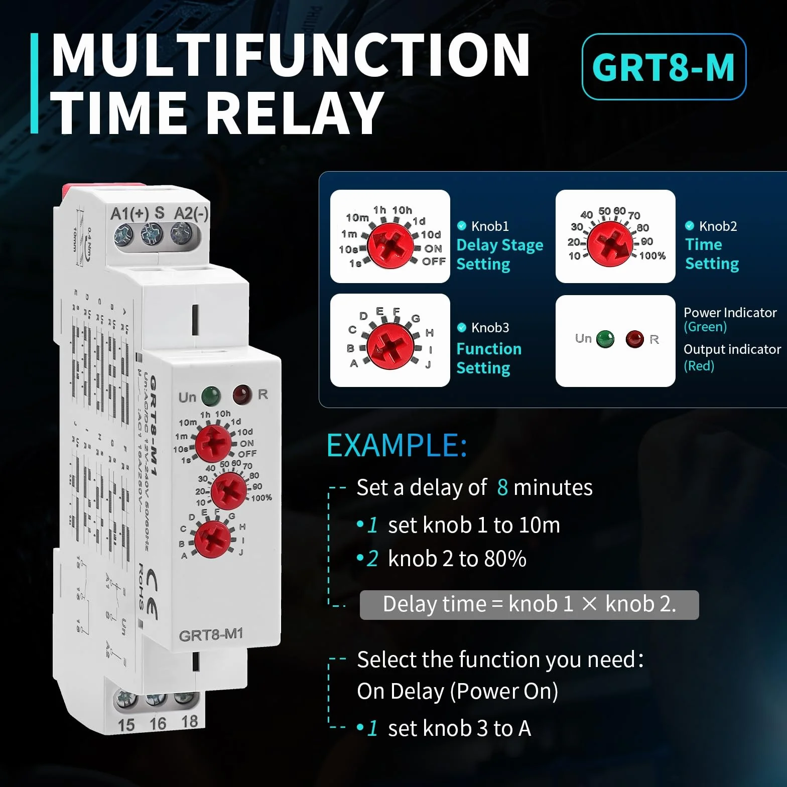 Relè Temporizzato AC/DC12-240V Multifunzione 1 SPDT Temporizzatore 10 Modalità Ritardo 0.1s-10 Giorni con Guida DIN 35mm- Controllo di Precisione Industriale e Domestico