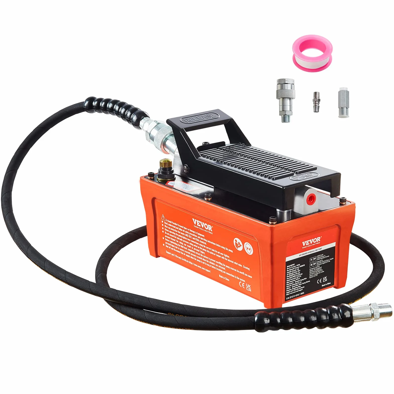 VEVOR Pompa Idraulica ad Aria Azionata da Pedale Ingresso Aria NPT 1/4" con Tubo 2m Capacità dell'Olio 1,6L, Pompa Pneumatica a Pedale Pressione Max. 10000 PSI con Tubo 2m Capienza del Serbatoio 1,6L