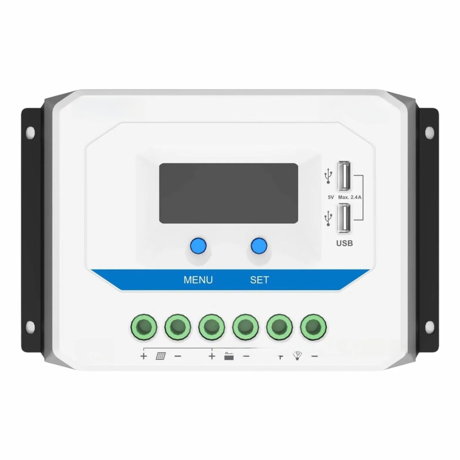 Regolatore di carica solare 12/24 V per PWM con display LCD, doppia porta USB, compensazione della temperatura per camper, campeggio, barca e impianto solare (bianco) (45 A)