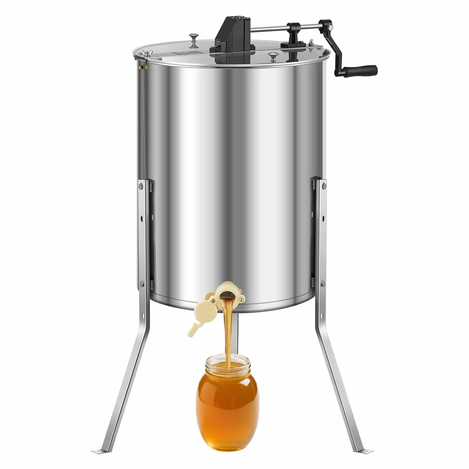 VEVOR Estrattore di Miele in Acciaio Inox, Centrifuga Manuale per Miele 4/8 Telaini, con Coperchio Trasparente, Regolabile in Altezza, Apicoltura per Estrazione di Favi, 470 x 610 x 1080 mm