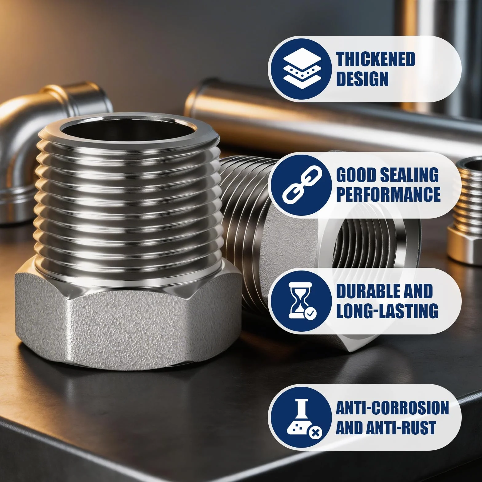 Bwintech 2 Pz da 1/2" femmina a 1" maschio Connettore esagonale inossidabile di riduzione filettatura BSP