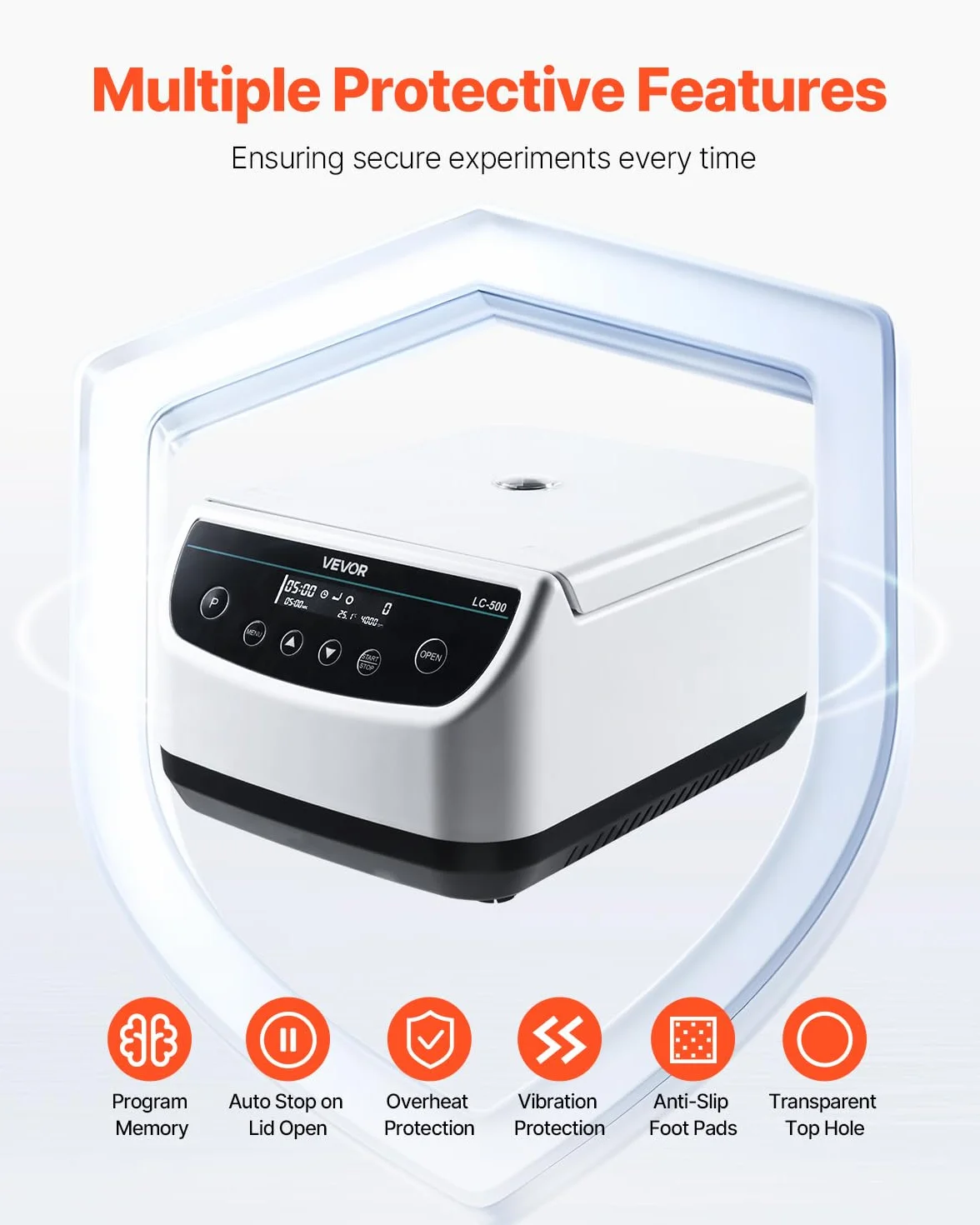 VEVOR Centrifuga da Laboratorio Elettrica 100-1900 xg RCF con Rotore per Provette da 2/5/10/15 ml, Velocità Regolabile da 500 a 4000 Giri/min, Bassa Rumorosità per Esperimenti di Laboratorio