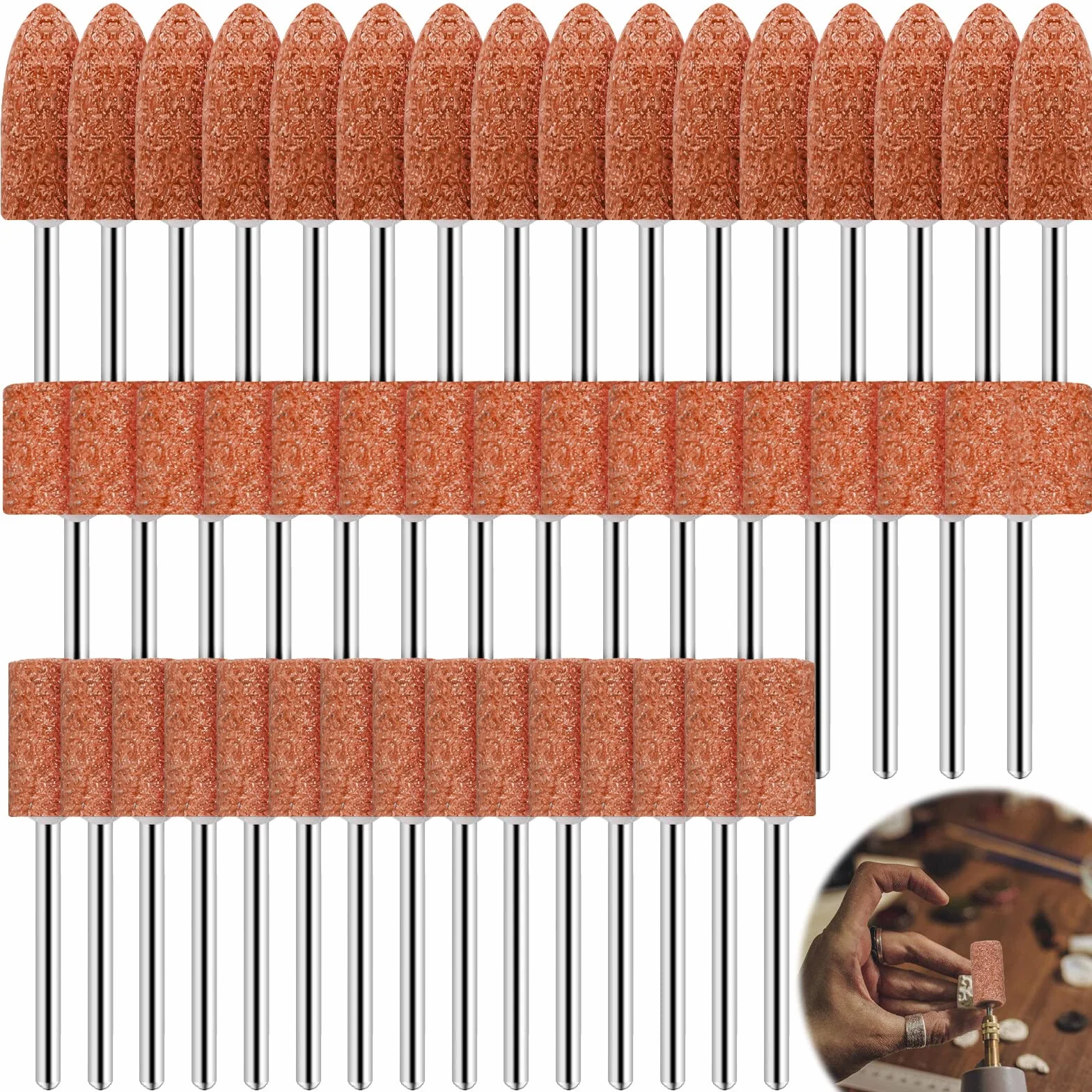 Set di 45 punte per levigatura in corindone con testa di lucidatura, mola multifunzione, per avvitatore a batteria, strumento rotante, strumenti di precisione (arancione)