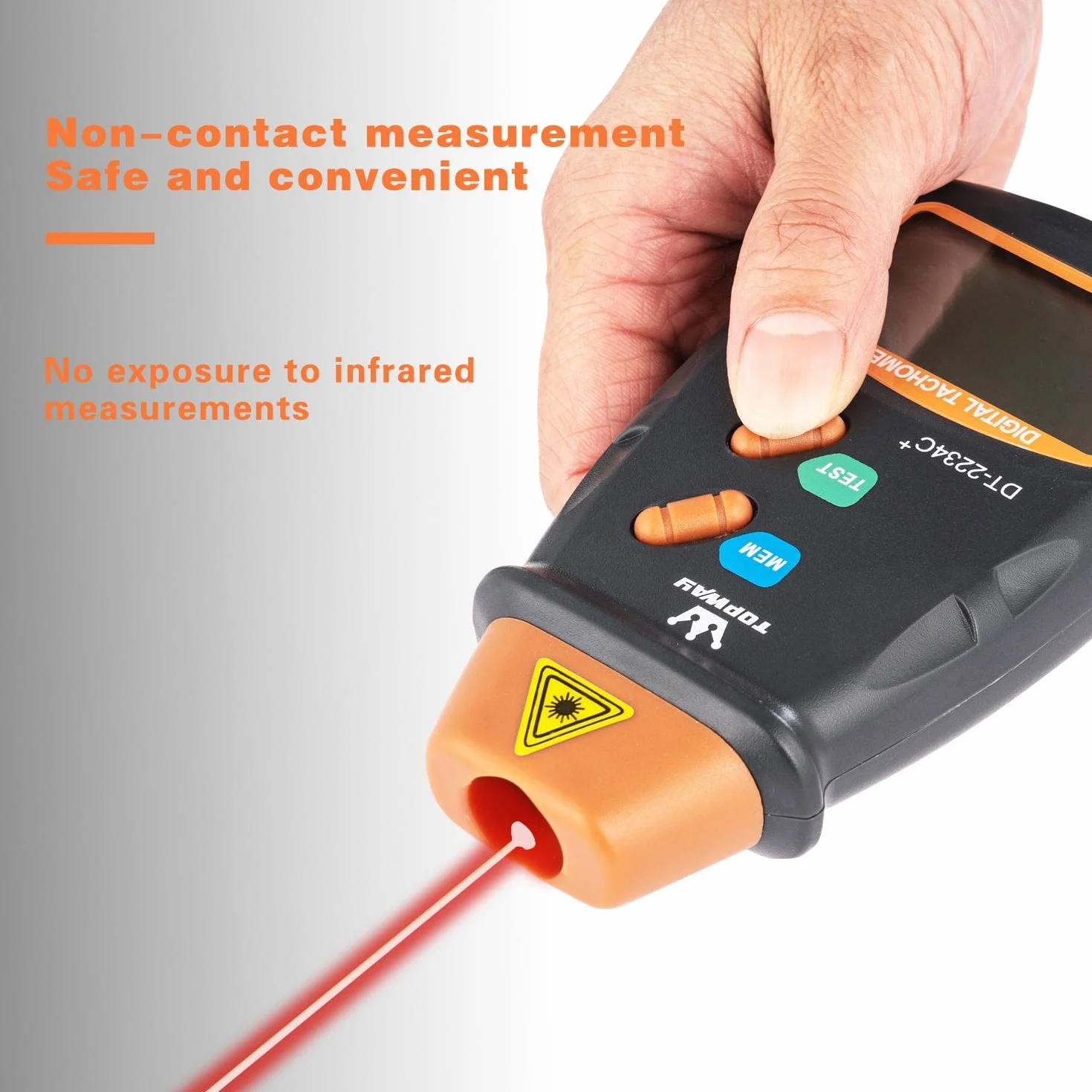 TOPWAY Tachimetro Digitale, DT-2234C + Contagiri Digitale Tester Senza Contatto con LCD Display, Raggio di Misurazione 2,5-99.999 RPM, per Veicoli Ruote Ventole