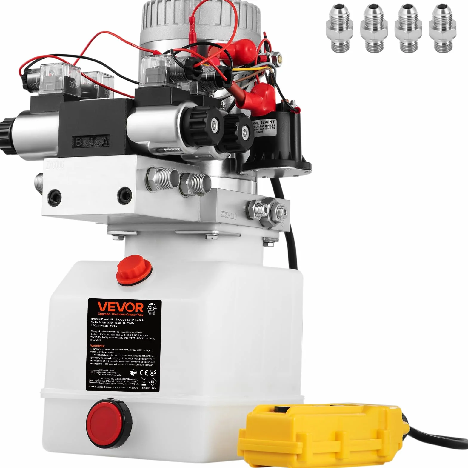 VEVOR Doppio Solenoide Pompa Idraulica 12V DC 4.5L a Doppio Effetto Doppio Solenoide Centralina Idraulica 4.5L ZZ004234 Scarico Riparazione Plastica